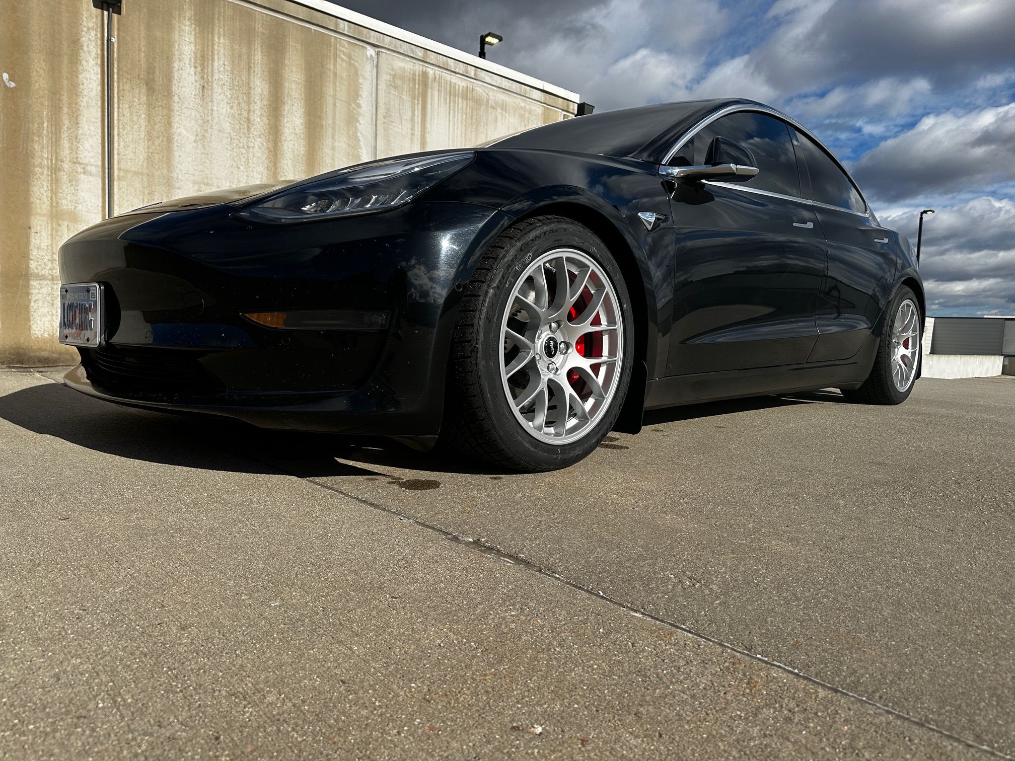Black Tesla Model 3 with 18" EC-7 Apex wheels in Race Silver