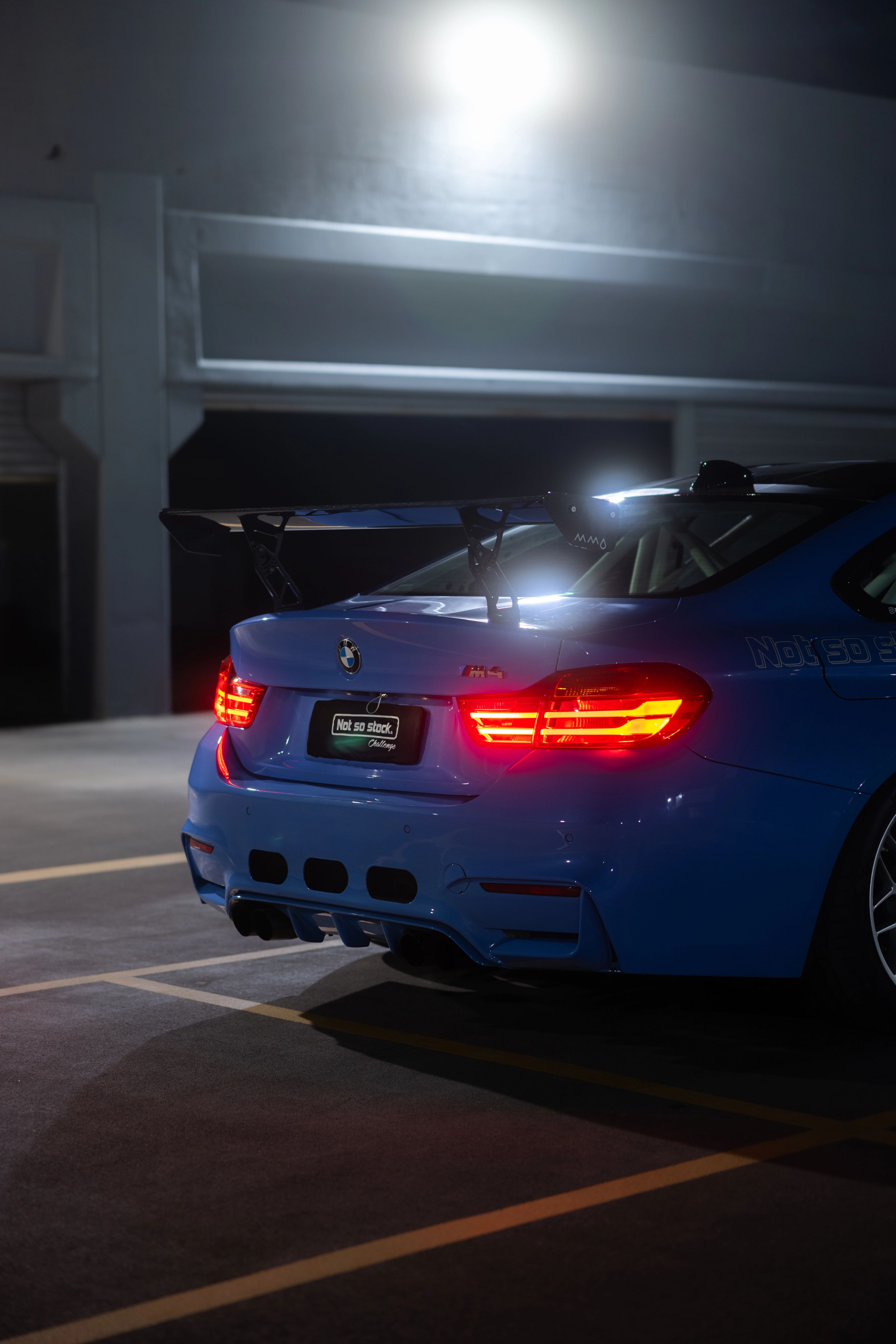 Blue BMW F82 Coupe M4 with 18" ARC-8 Apex wheels in Race Silver