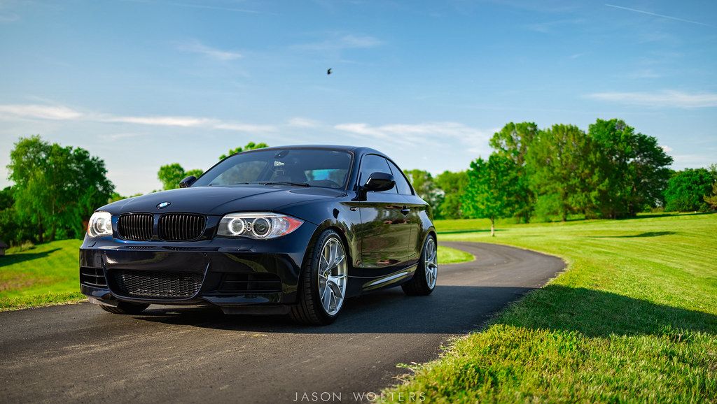 Black BMW E82 Coupe 1 Series with 18" VS-5RS Apex wheels in Brushed Clear