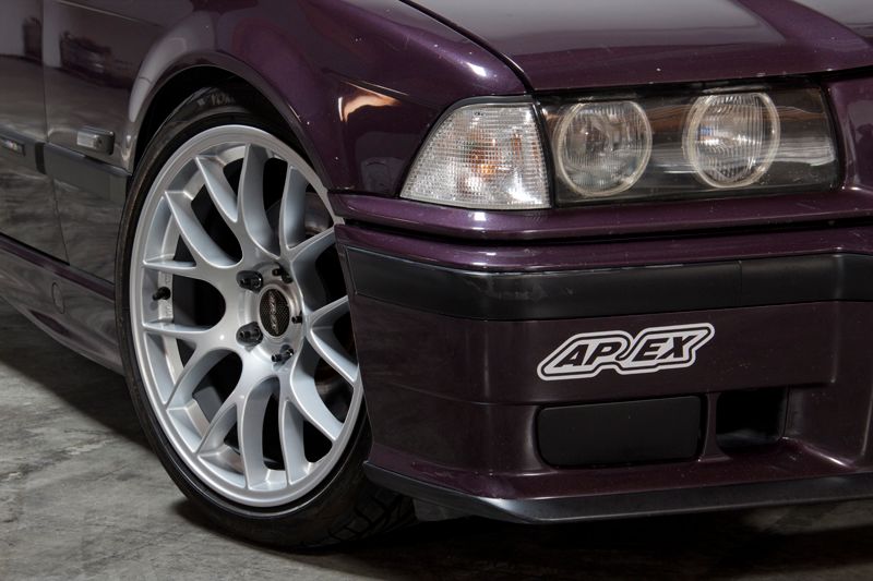 Purple BMW E36 M3 with 18" EC-7 Apex wheels in Race Silver