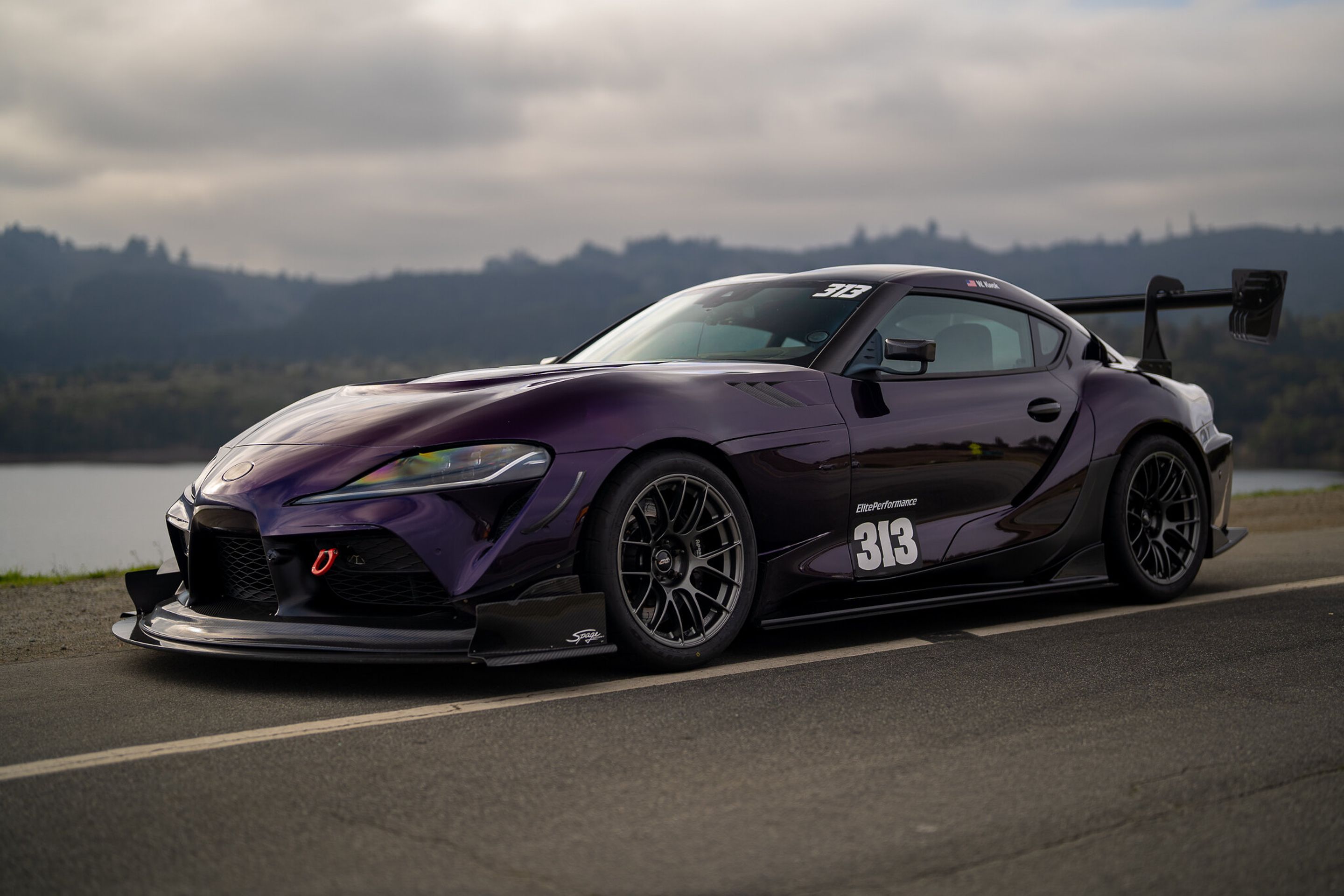 Purple Toyota GR Supra with 18" EC-7RS Apex wheels in Anthracite