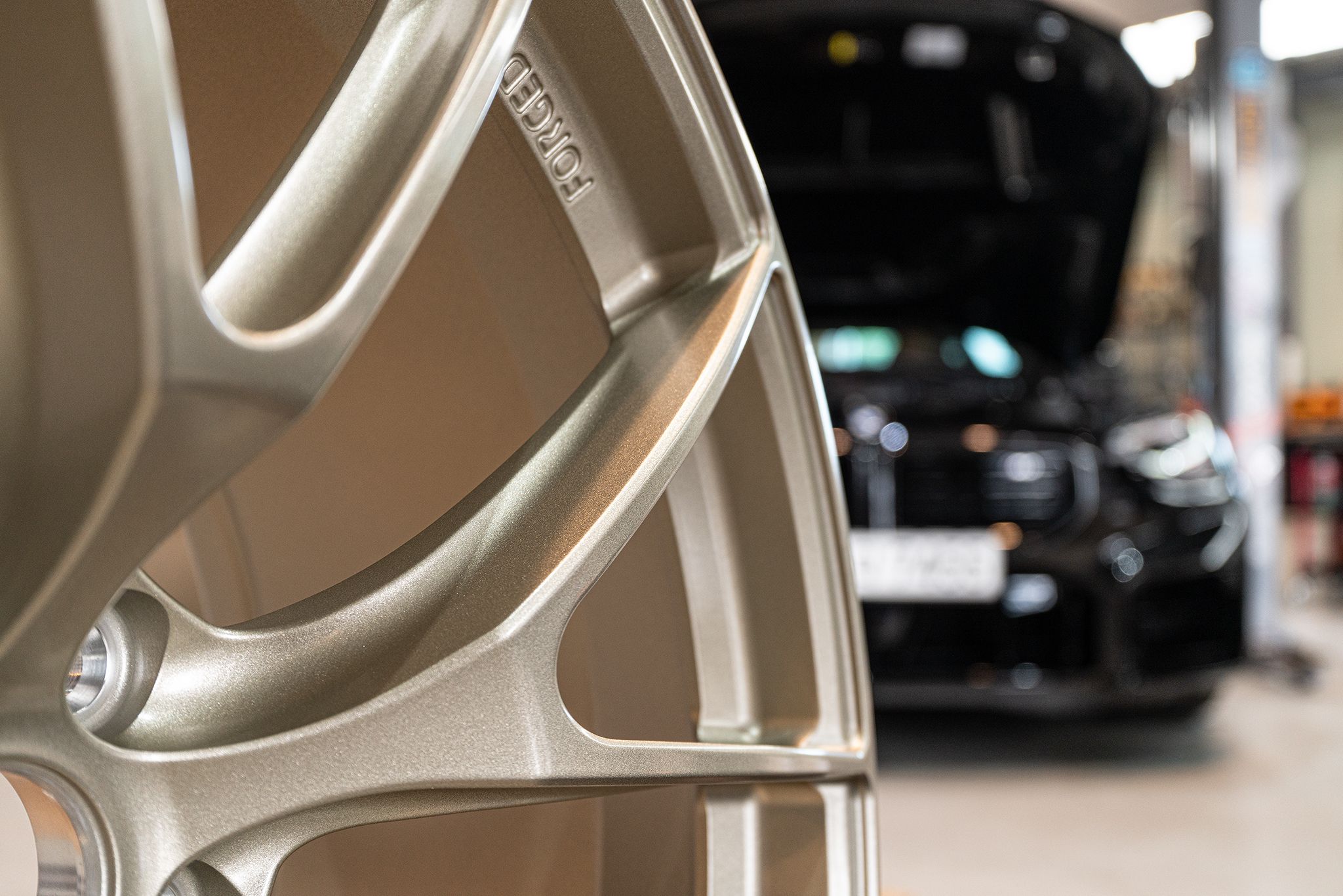 Black BMW G87 M2 with 19" VS-5RS Apex wheels in Motorsport Gold