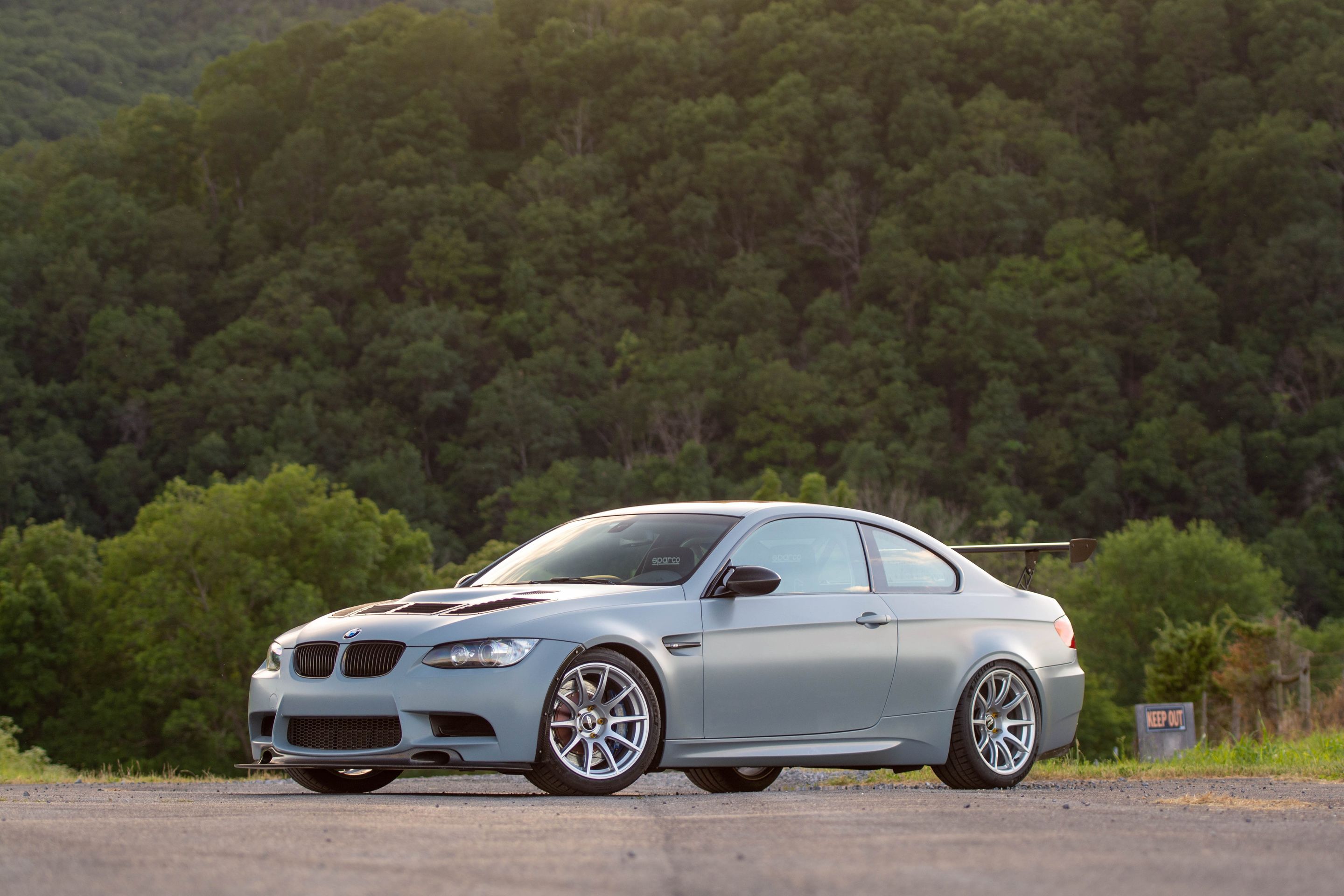 Grey BMW E92 Coupe M3 with 18" SM-10 Apex wheels in Race Silver