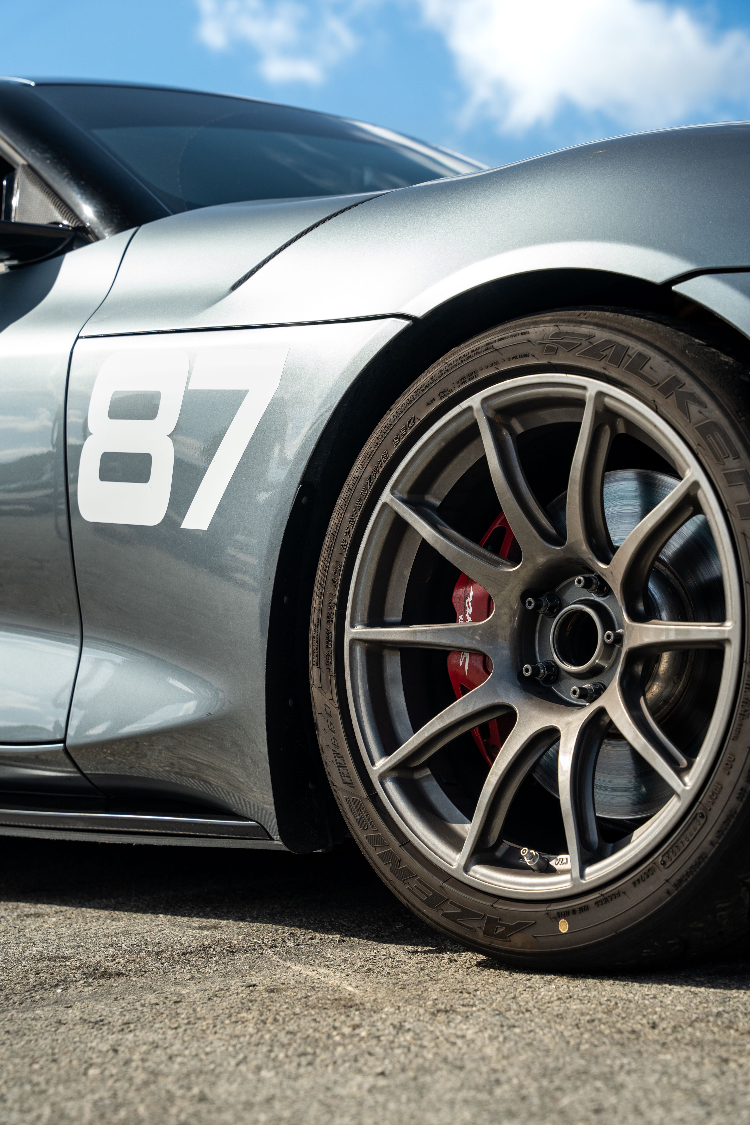 Silver Toyota GR Supra with 18" SM-10 Apex wheels in Anthracite