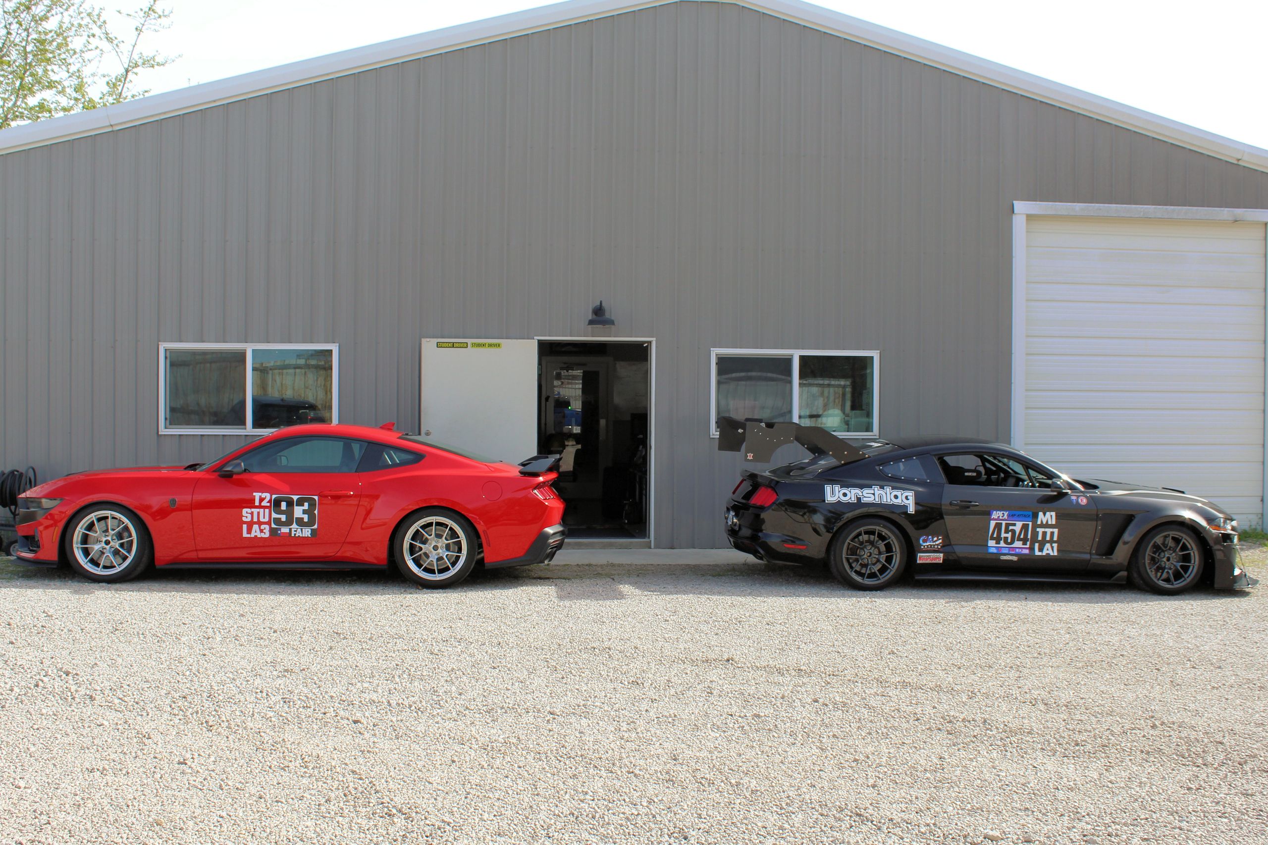 Red Ford S650 Mustang Dark Horse with 19" VS-5RS Apex wheels in Brushed Clear