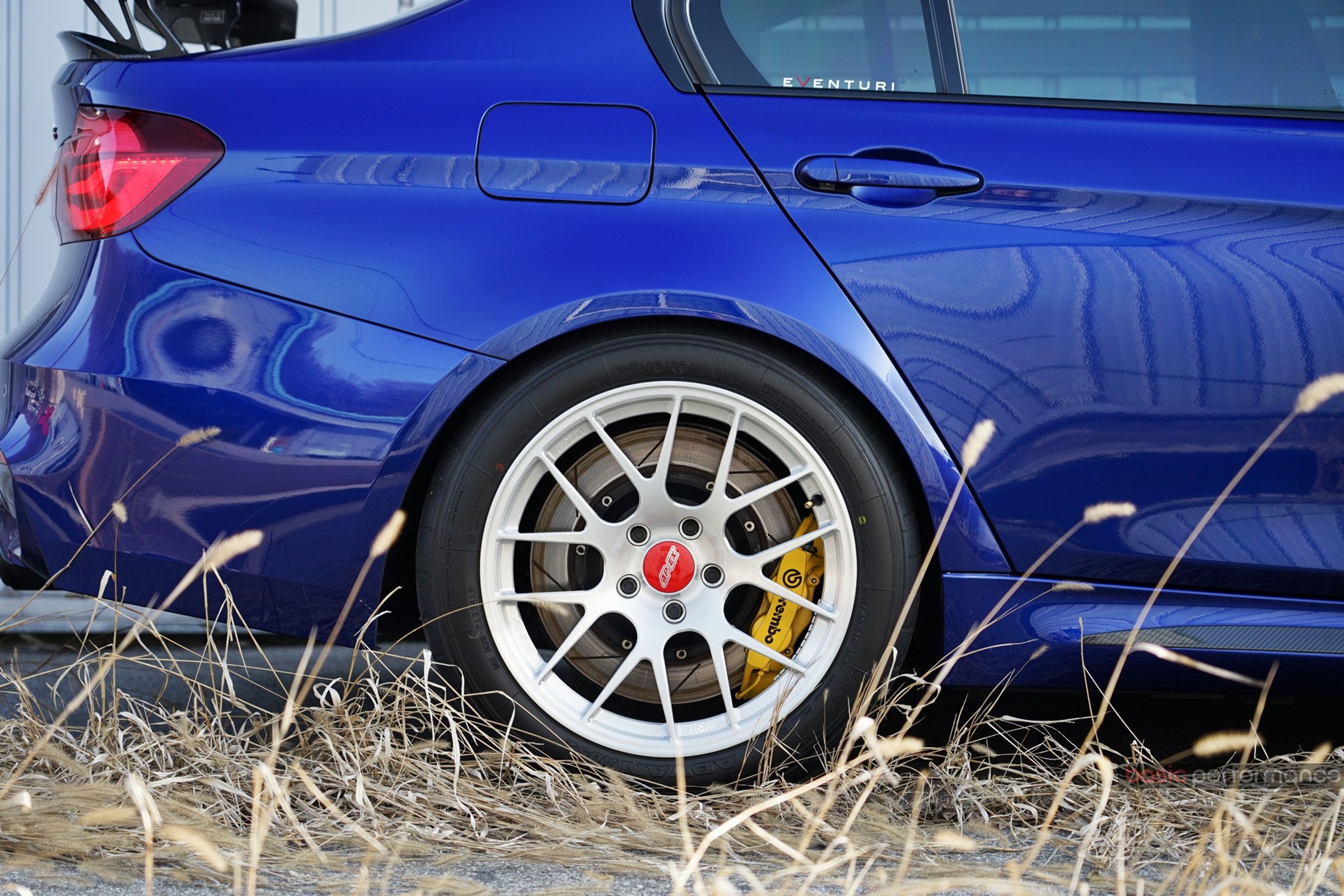 Blue BMW F80 M3 with 18" EC-7R Apex wheels in Brushed Clear