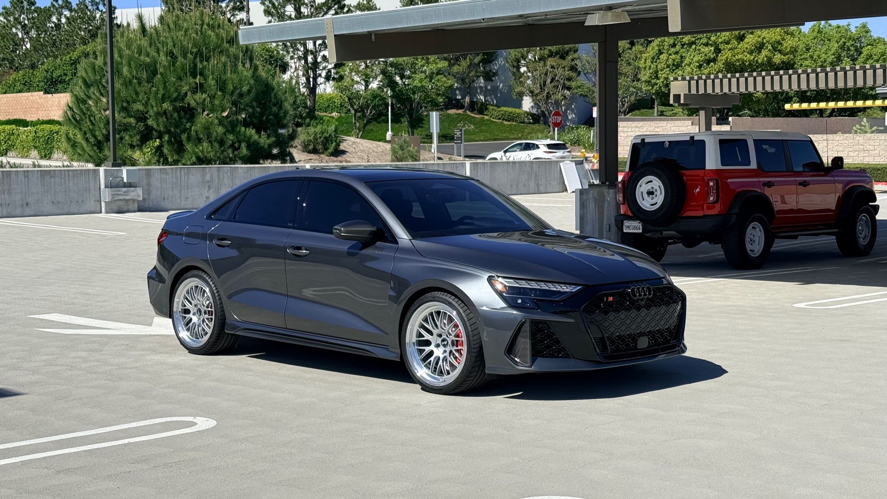 Grey Audi 8Y RS 3 with 19" ML-10RT Apex wheels in Machined Lip Race Silver