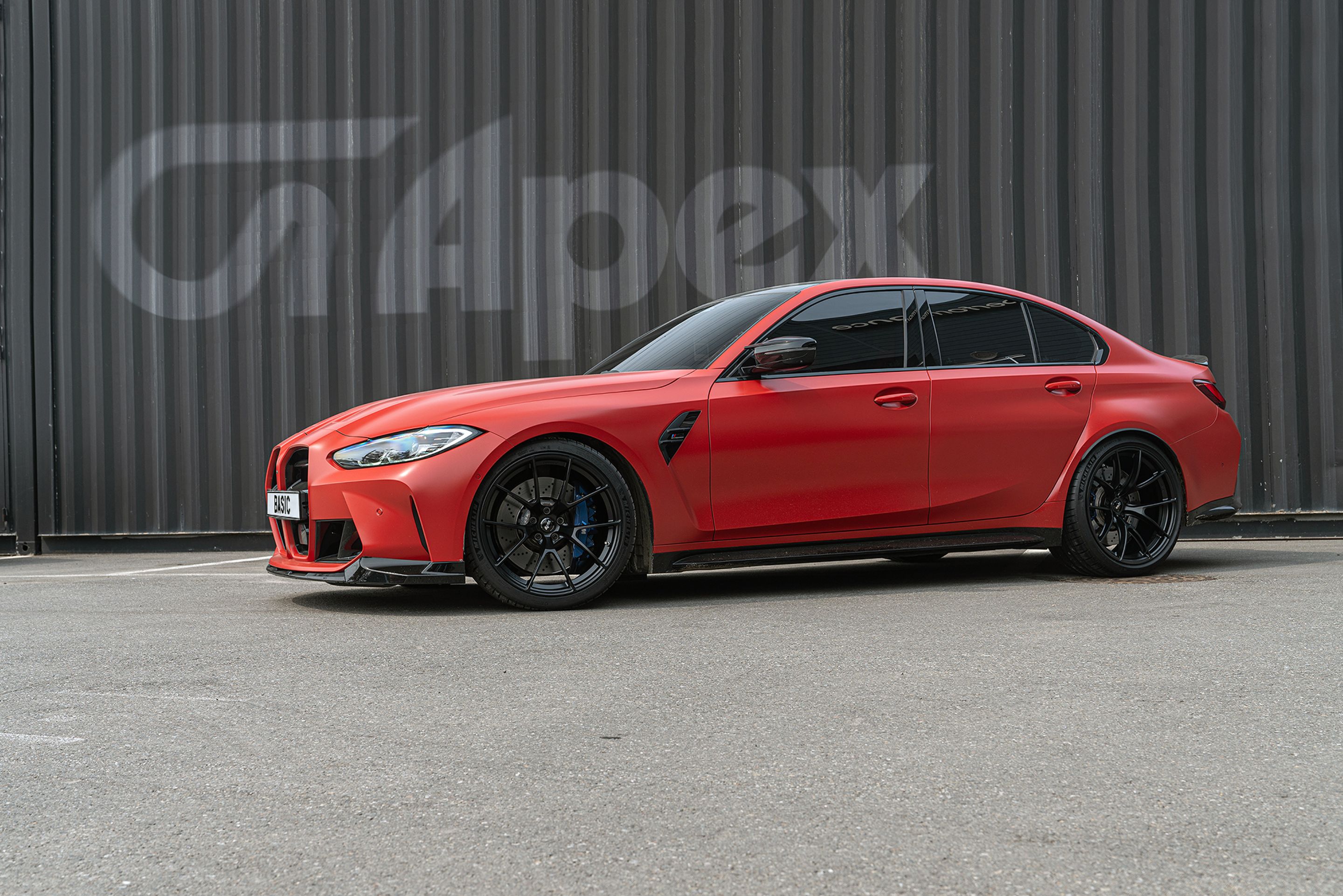 Red BMW G80 M3 with 20" VS-5RS Apex wheels in Satin Black