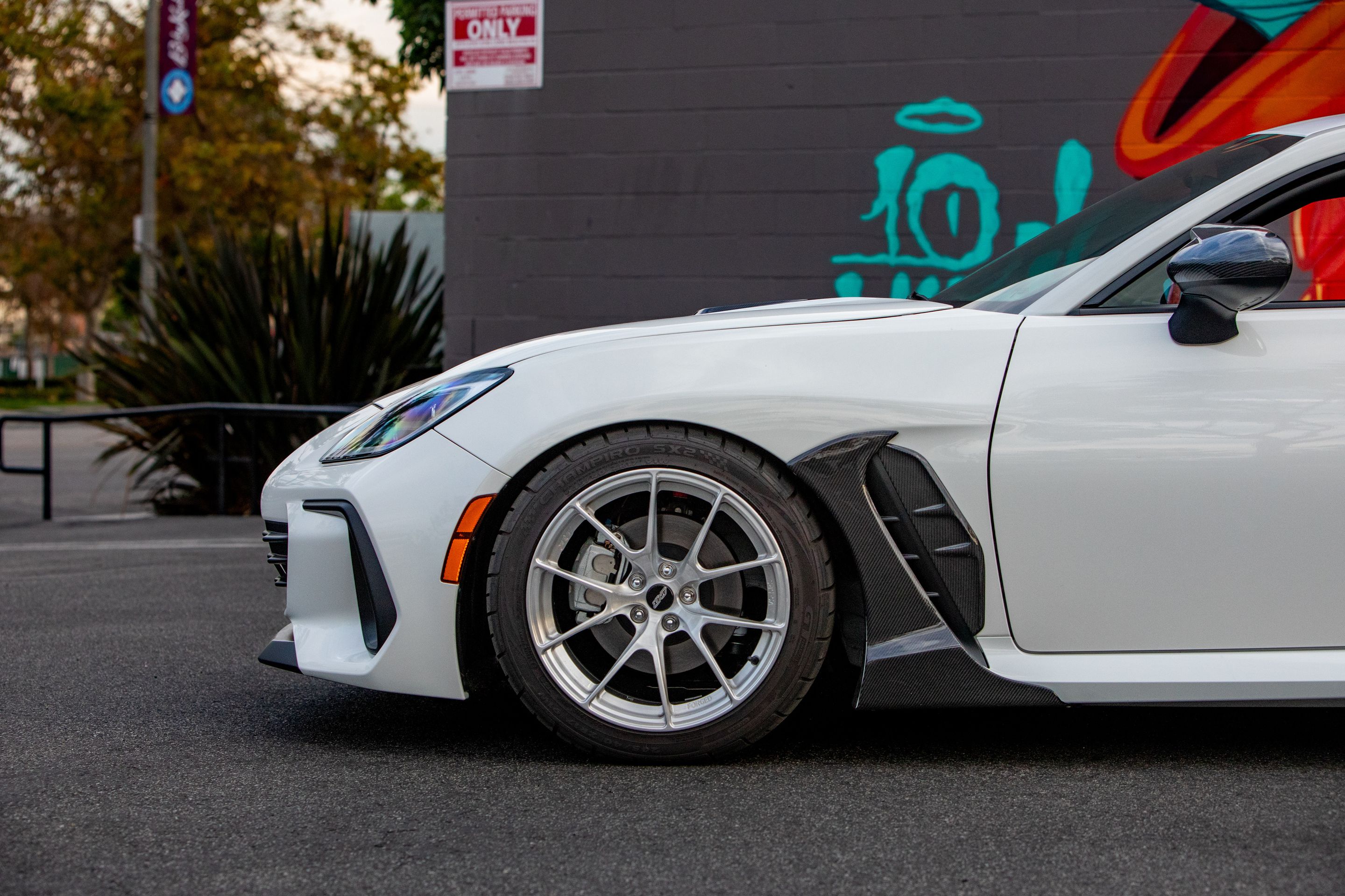 White Subaru ZD8 / Gen 2 BRZ with 17" VS-5RS Apex wheels in Brushed Clear