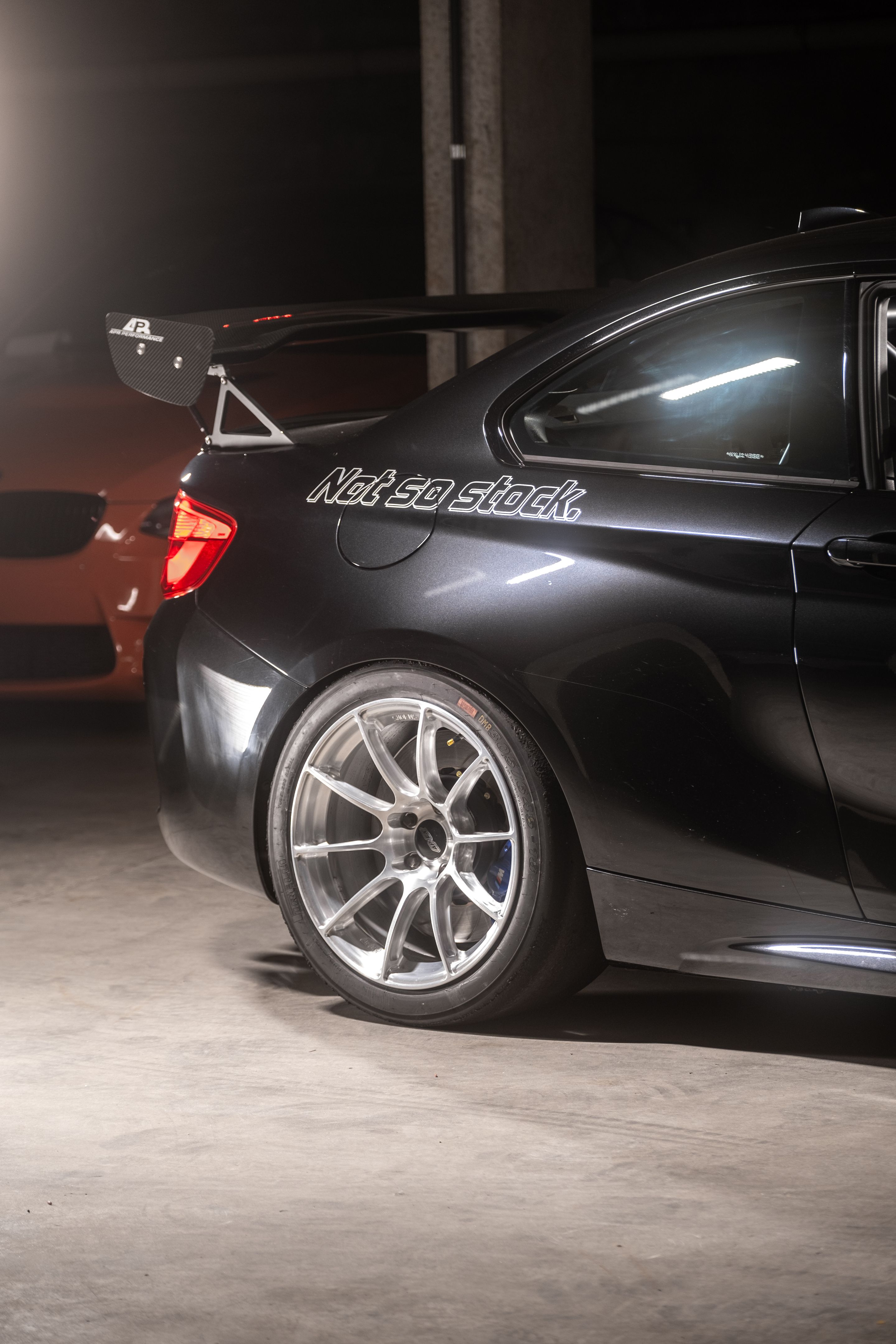 Black BMW F87 M2 with 18" SM-10RS Apex wheels in Brushed Clear