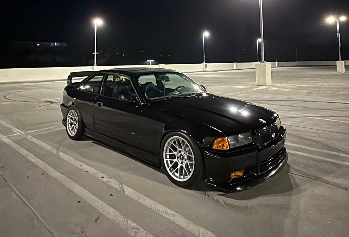 Yellow BMW E36 M3 with 17" ARC-8 Apex wheels in Race Silver