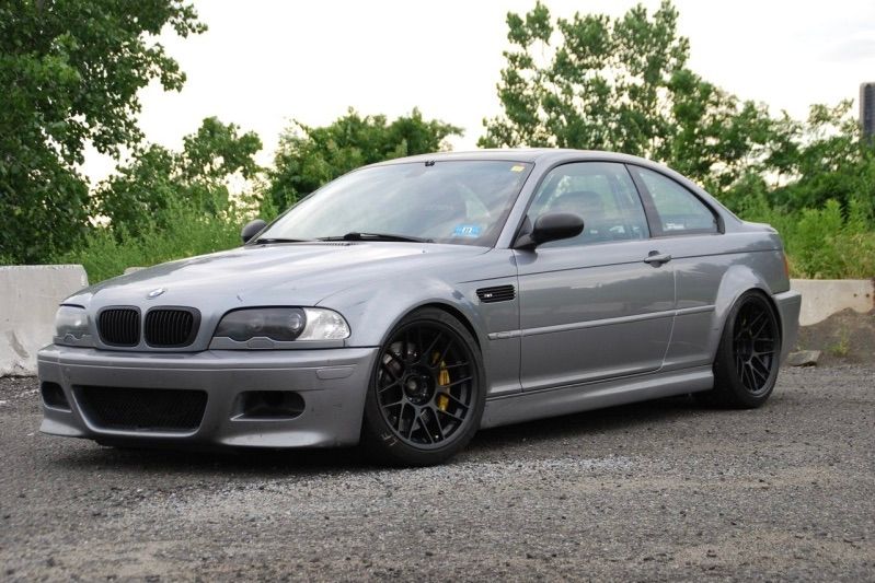 Silver BMW E46 M3 with 18" ARC-8 Apex wheels in Satin Black