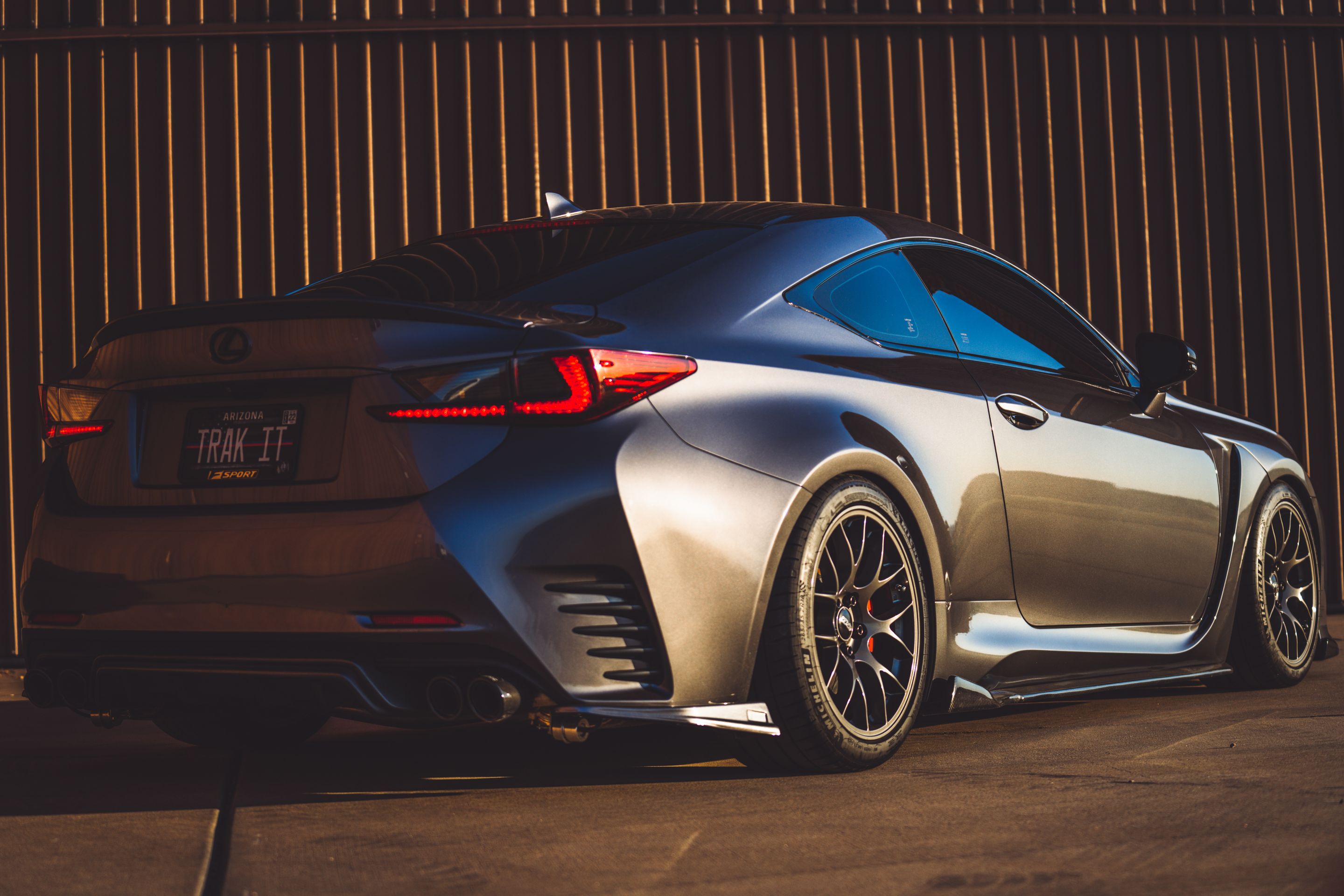 Grey Lexus USC10 RC-F with 18" EC-7 Apex wheels in Anthracite