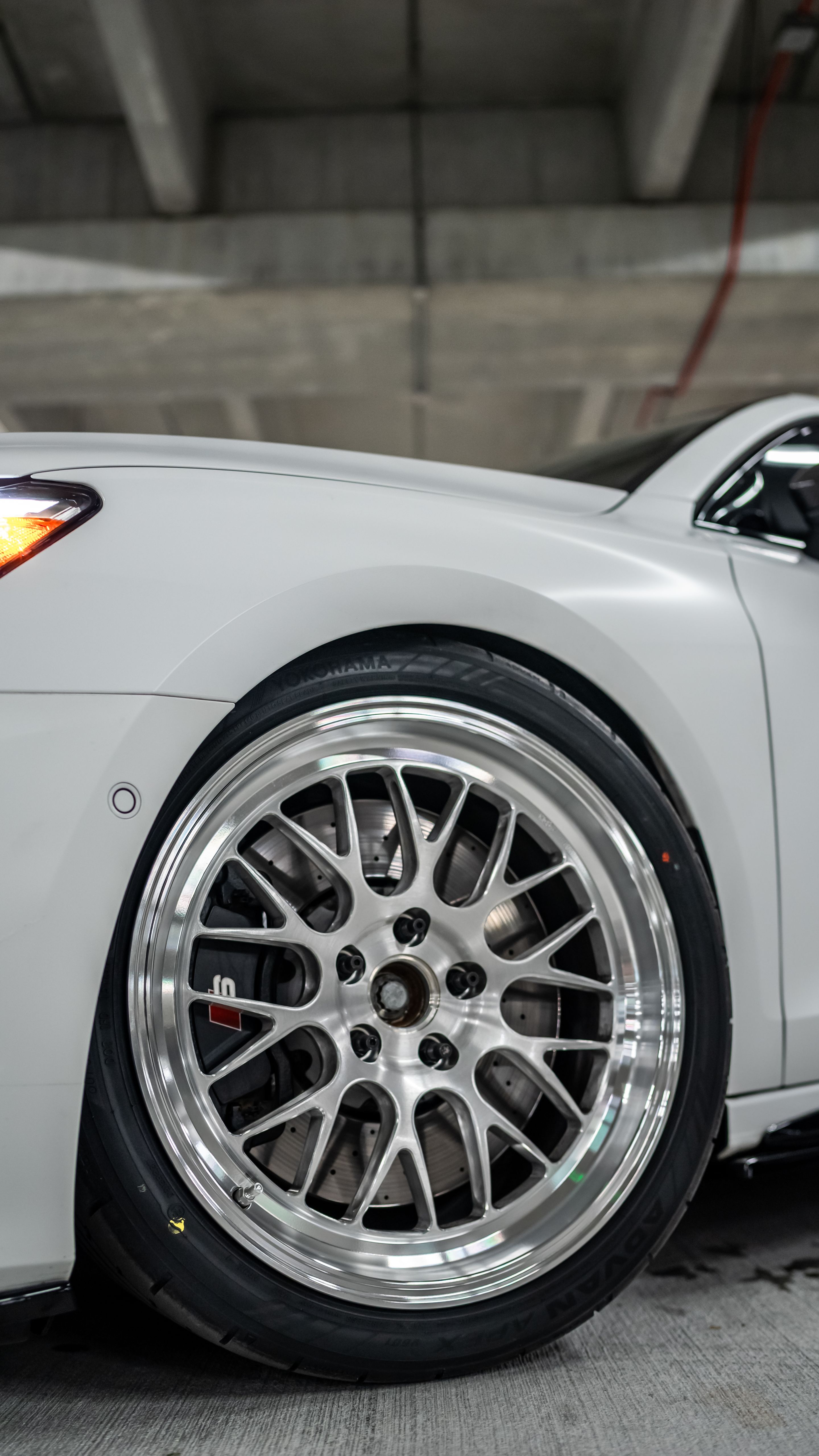 White Audi 8Y S3 with 18" ML-10RT Apex wheels in Machined Lip Brushed Clear