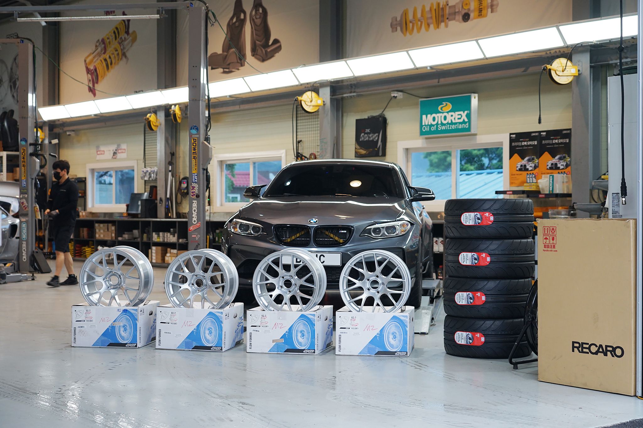 Grey BMW F87 M2 with 18" EC-7 Apex wheels in Race Silver