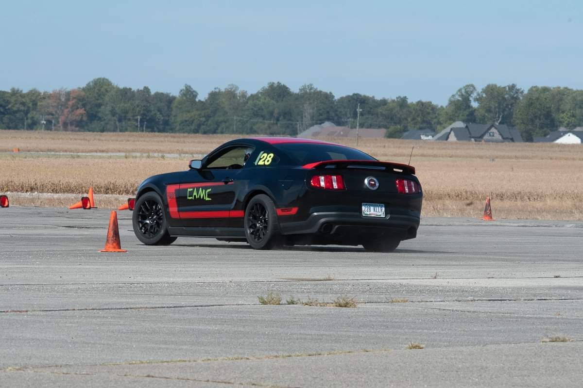 Black Ford S197 Mustang Boss 302 with 18" EC-7 Apex wheels in Satin Black