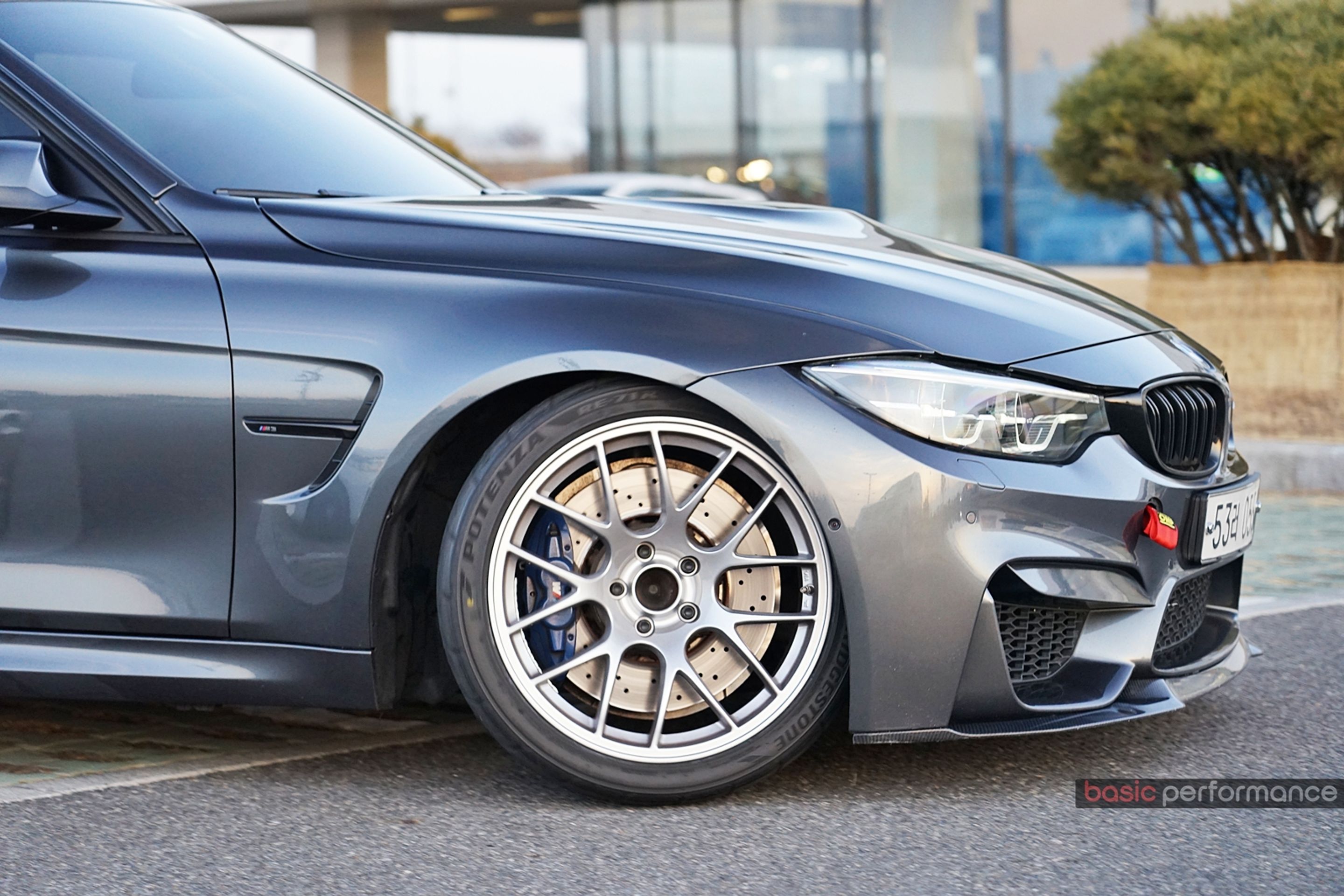 Grey BMW F80 M3 with 19" EC-7 Apex wheels in Race Silver