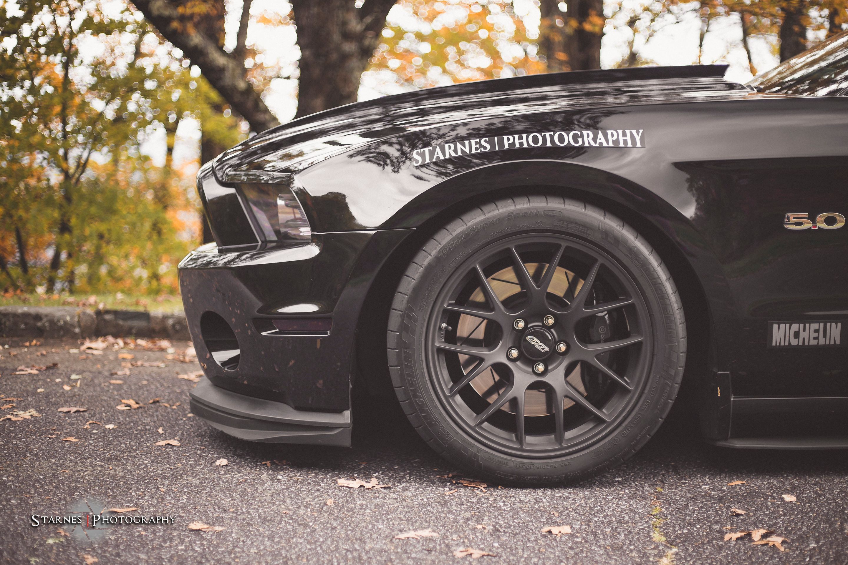 Black Ford S197 Mustang GT with 18" EC-7 Apex wheels in Satin Black