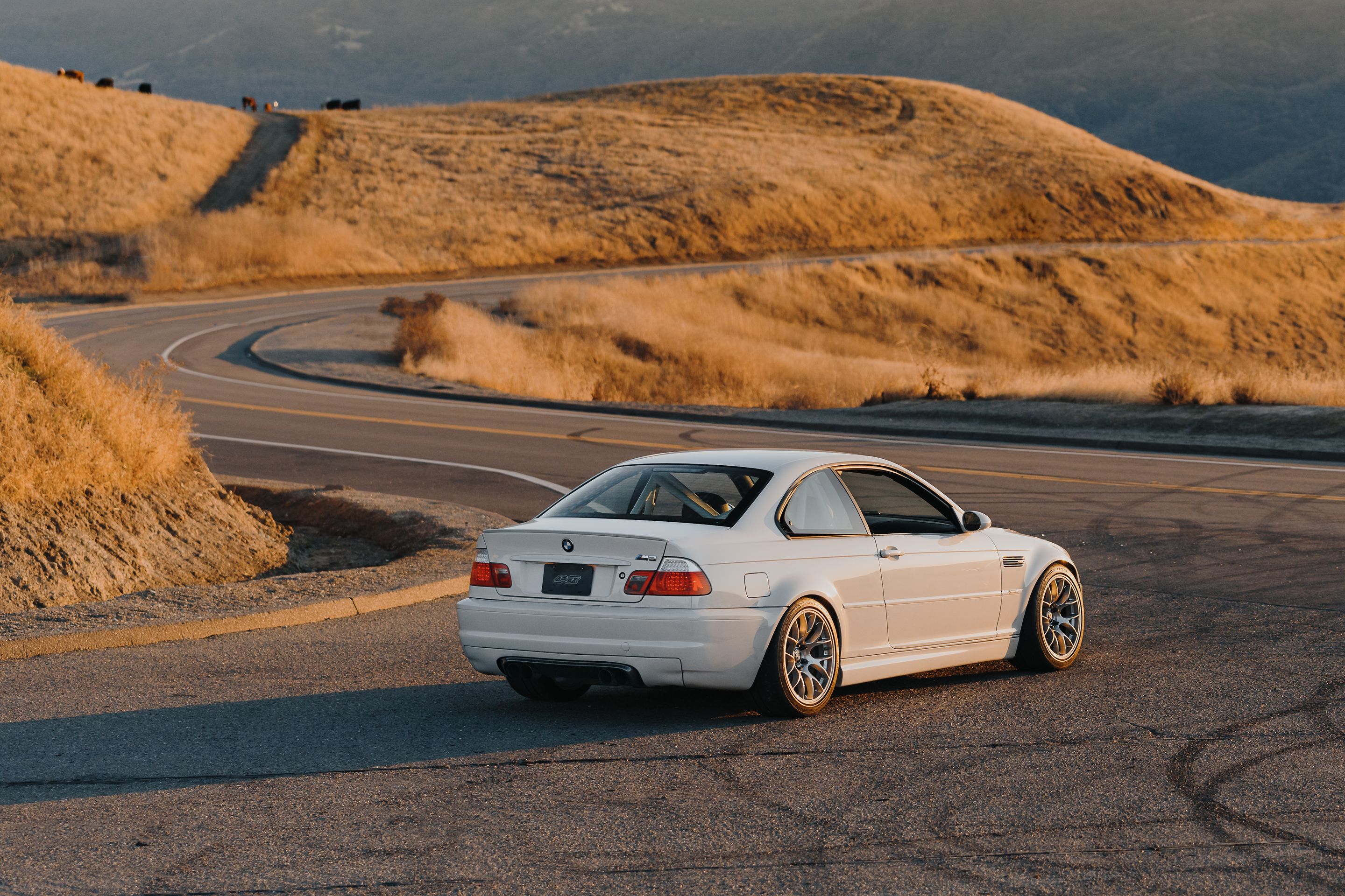 White BMW E46 M3 with 18" EC-7 Apex wheels in Race Silver