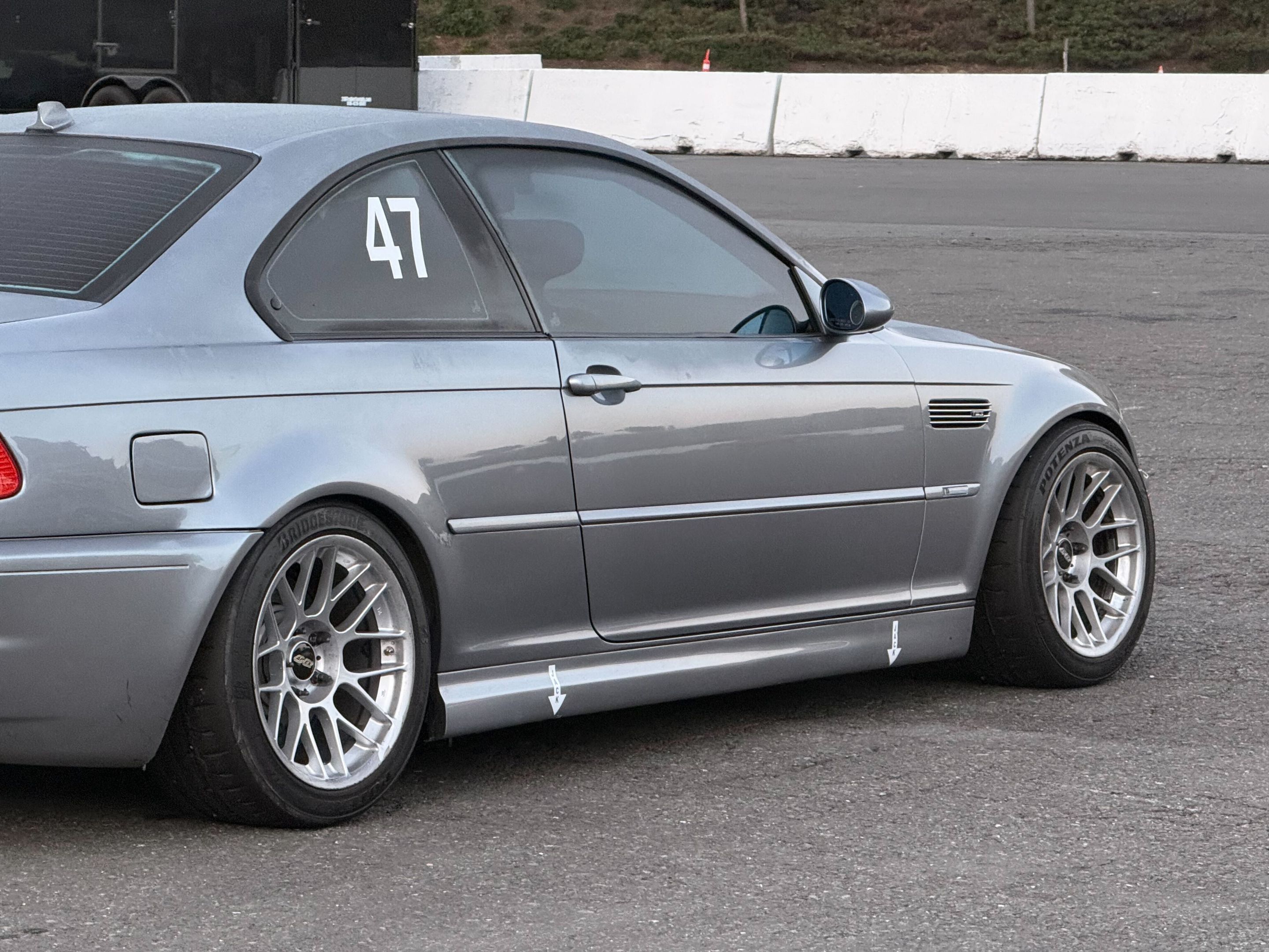 Silver BMW E46 M3 with 17" ARC-8 Apex wheels in Race Silver