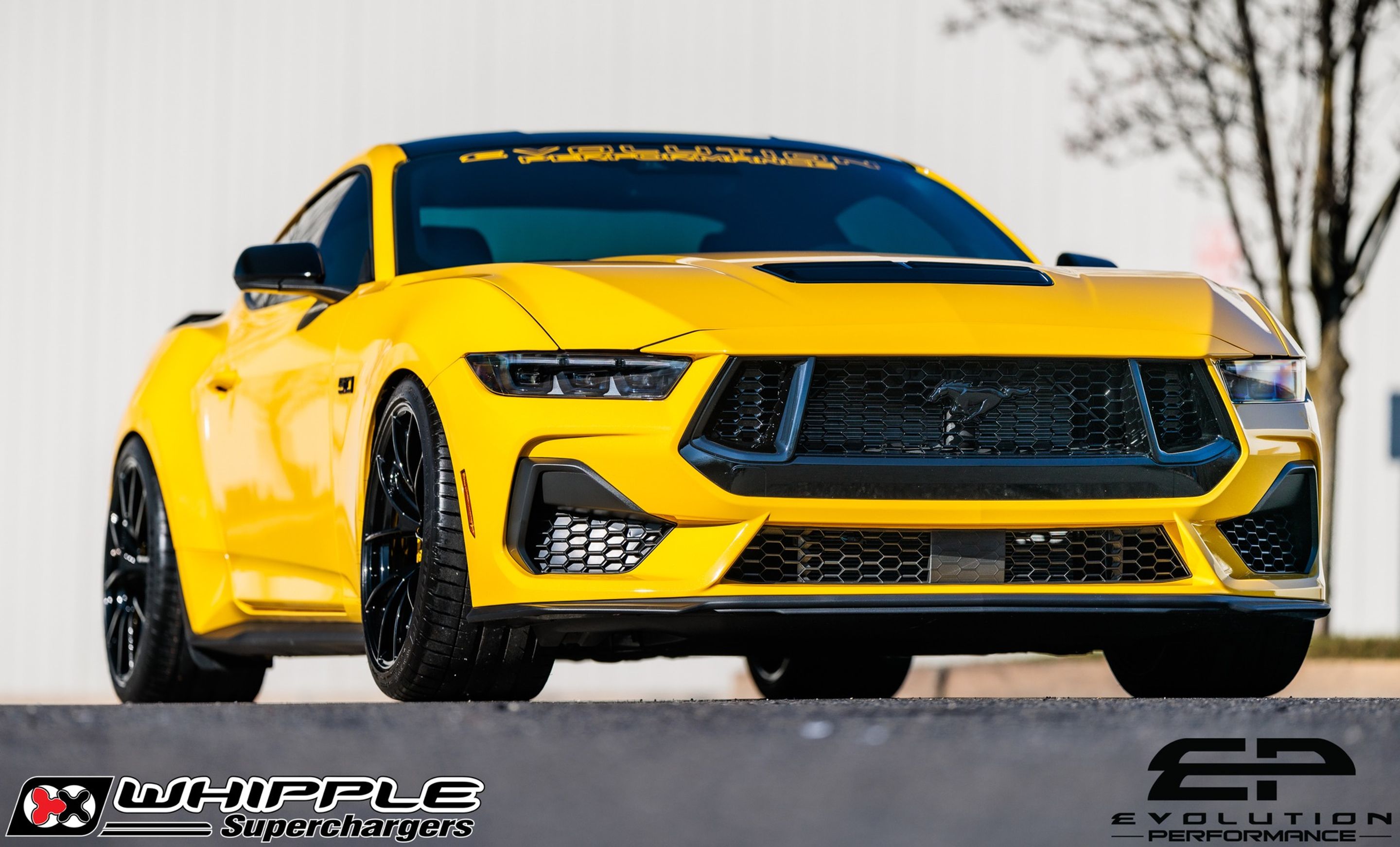 Yellow Ford S650 Mustang GT with 20" VS-5RS Apex wheels in Satin Black