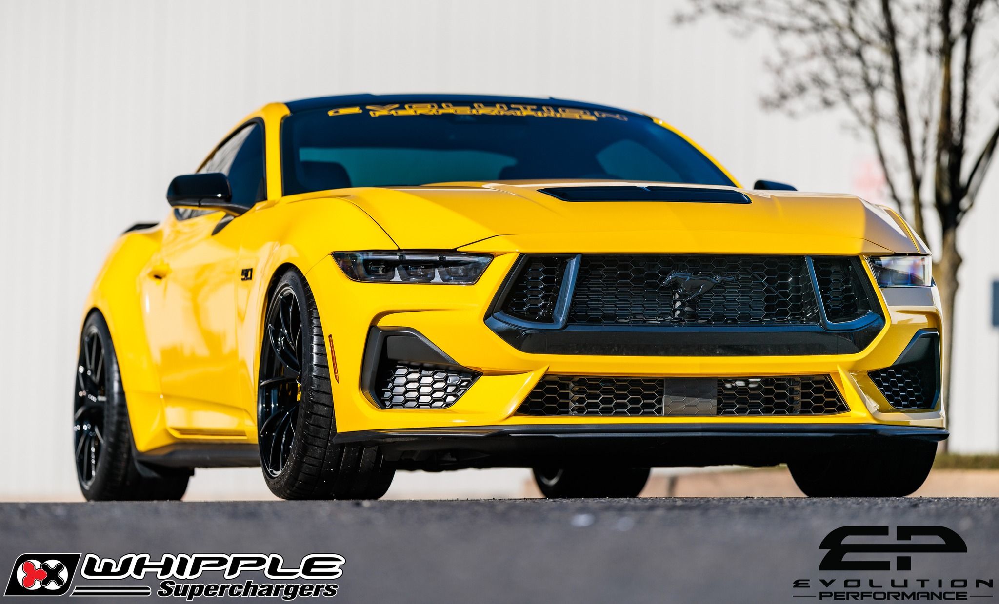 Yellow Ford S650 Mustang GT with 20" VS-5RS Apex wheels in Satin Black