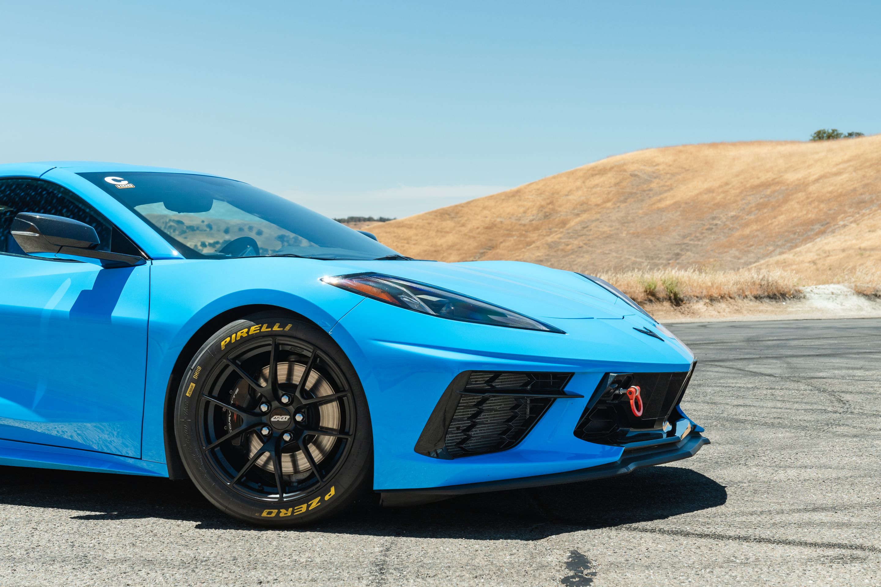 Blue Chevrolet C8 Corvette Stingray/Z51 with 18" VS-5RS Apex wheels in Satin Black