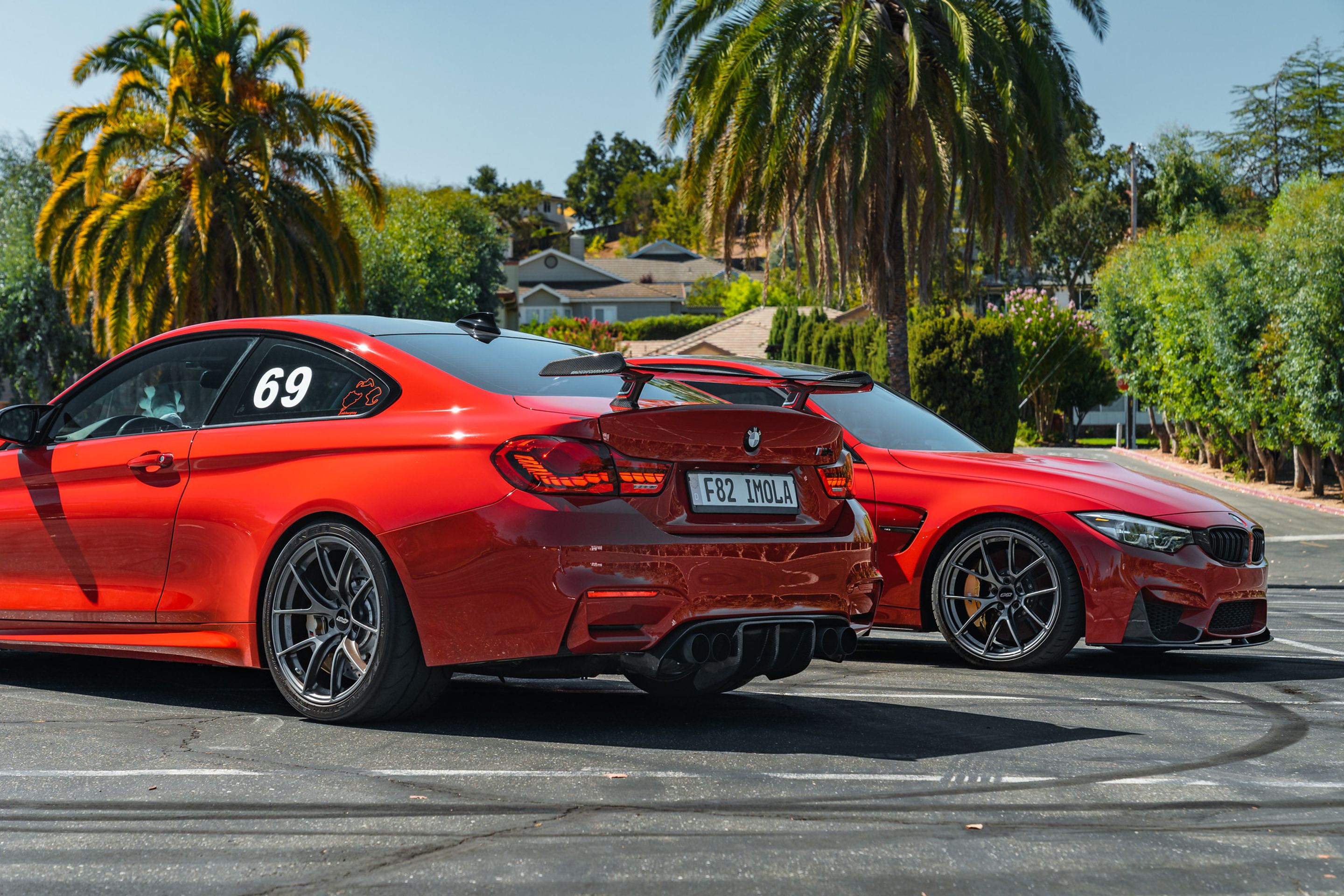 Red BMW F82 Coupe M4 with 19" VS-5RS Apex wheels in Anthracite