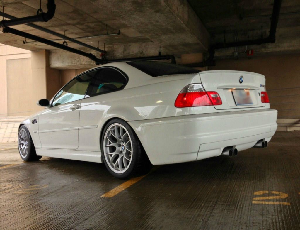 White BMW E46 M3 with 18" EC-7 Apex wheels in Race Silver