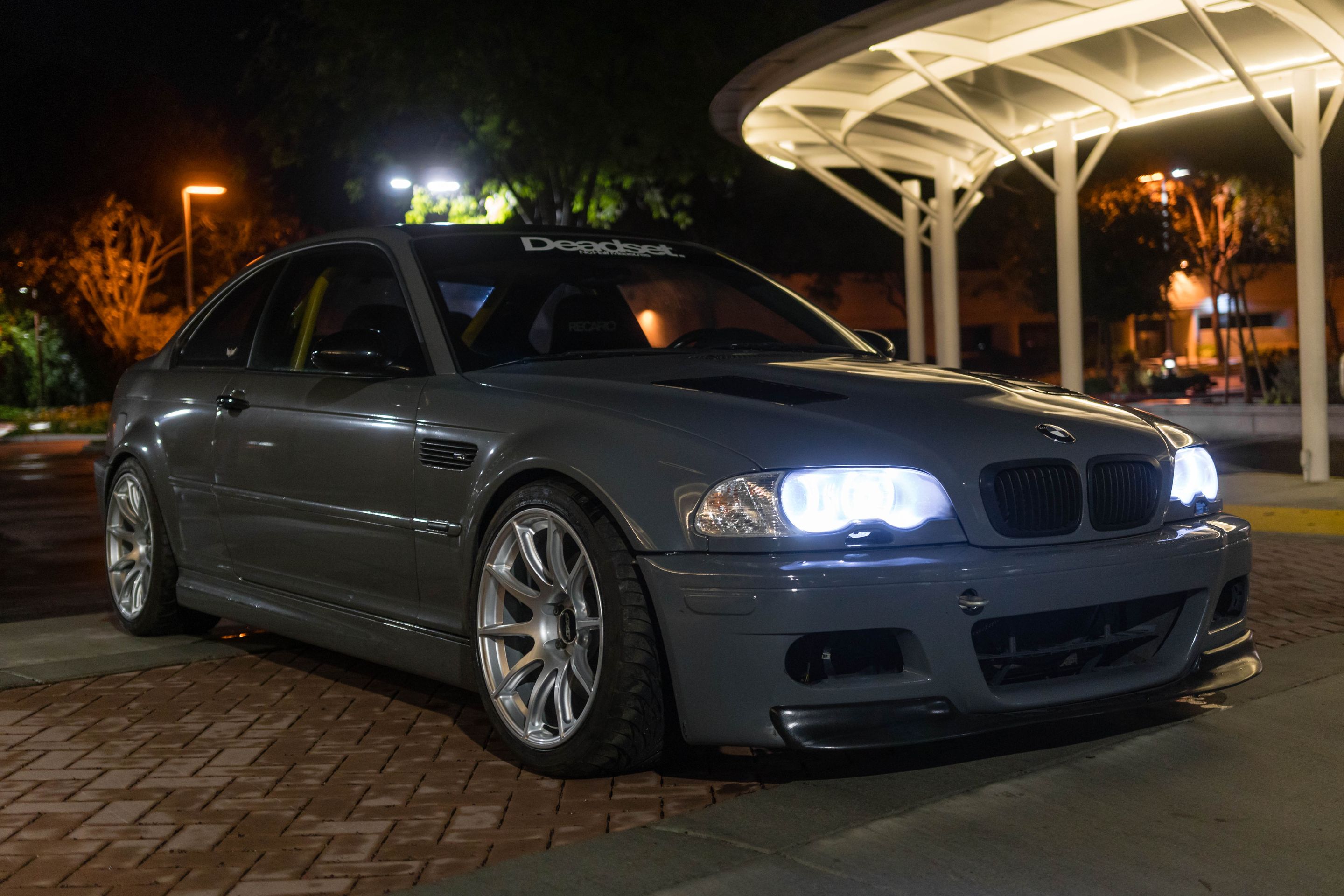 Grey BMW E46 M3 with 18" SM-10 Apex wheels in Race Silver