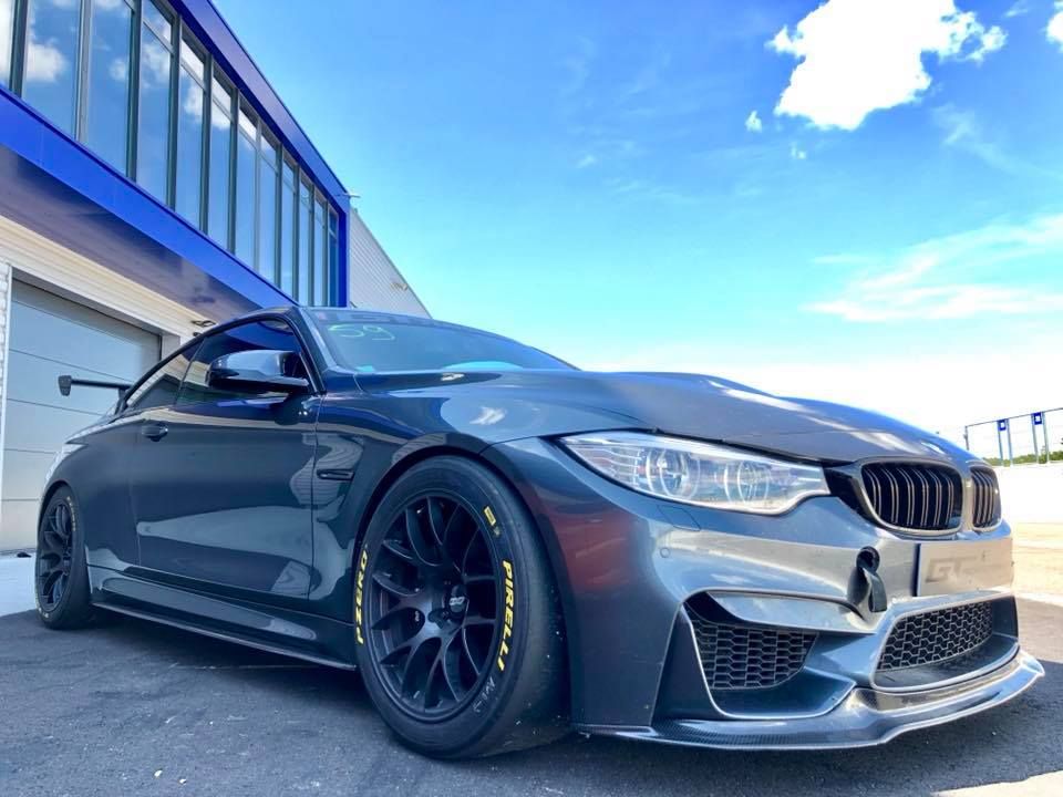 Grey BMW F82 Coupe M4 with 18" EC-7 Apex wheels in Satin Black