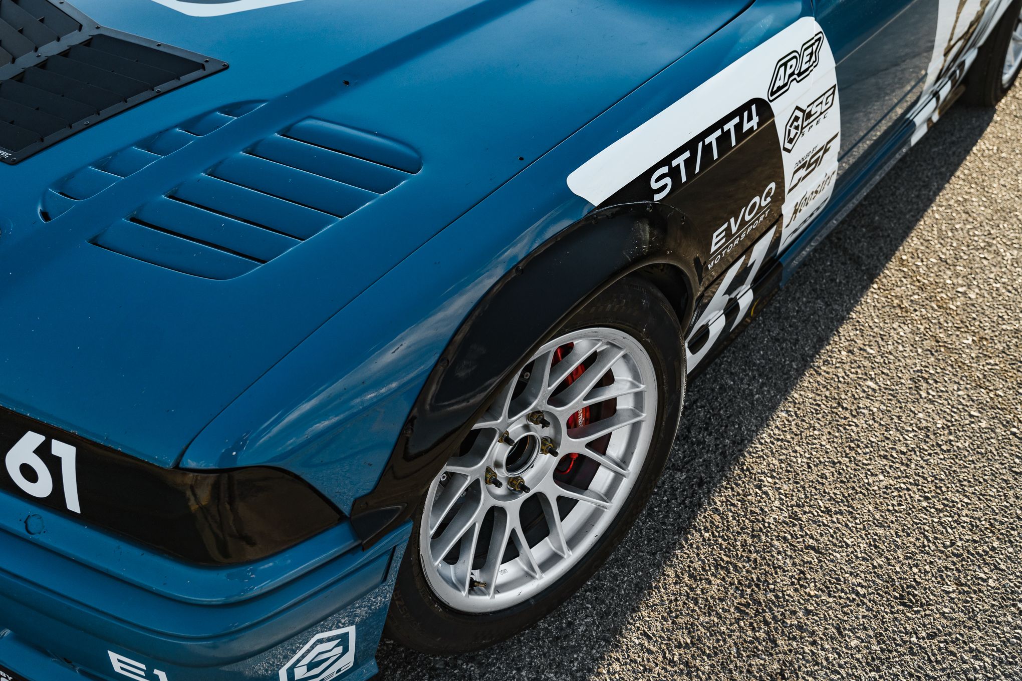 Multicolor BMW E36 3 Series with 17" ARC-8 Apex wheels in Hyper Silver