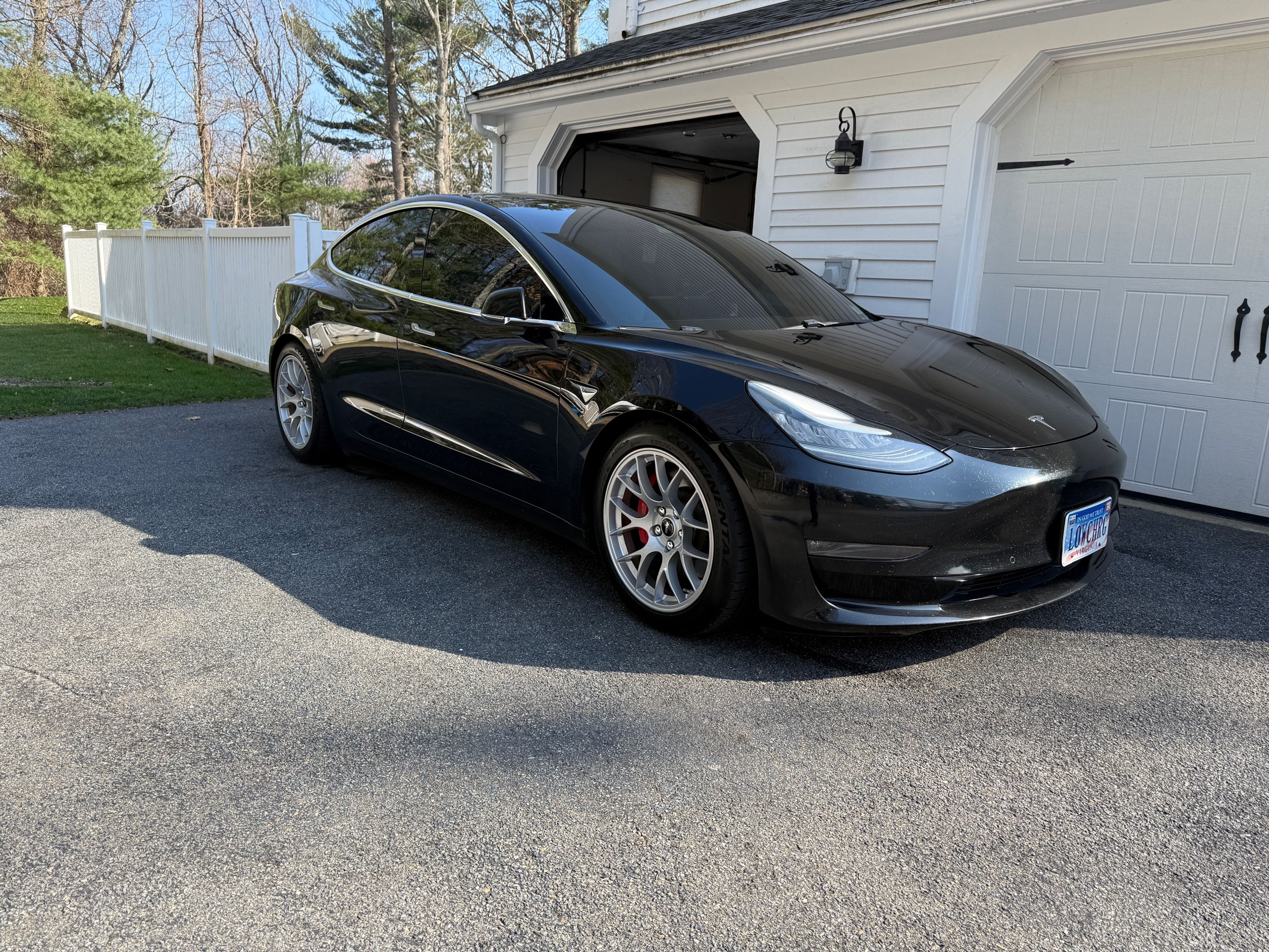 Black Tesla Model 3 with 18" EC-7 Apex wheels in Race Silver