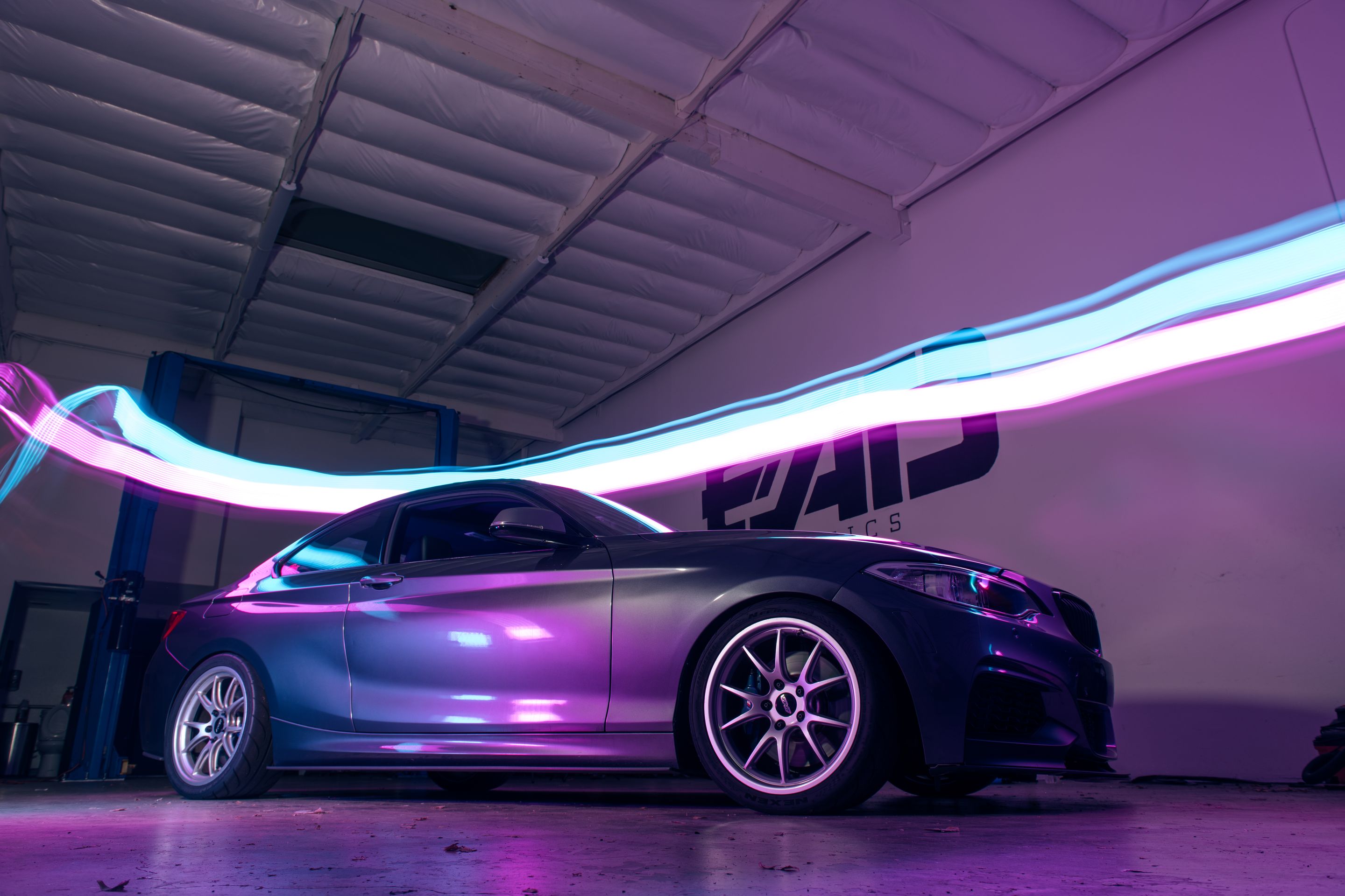 Grey BMW F22 Coupe 2 Series with 18" FL-5 Apex wheels in Race Silver