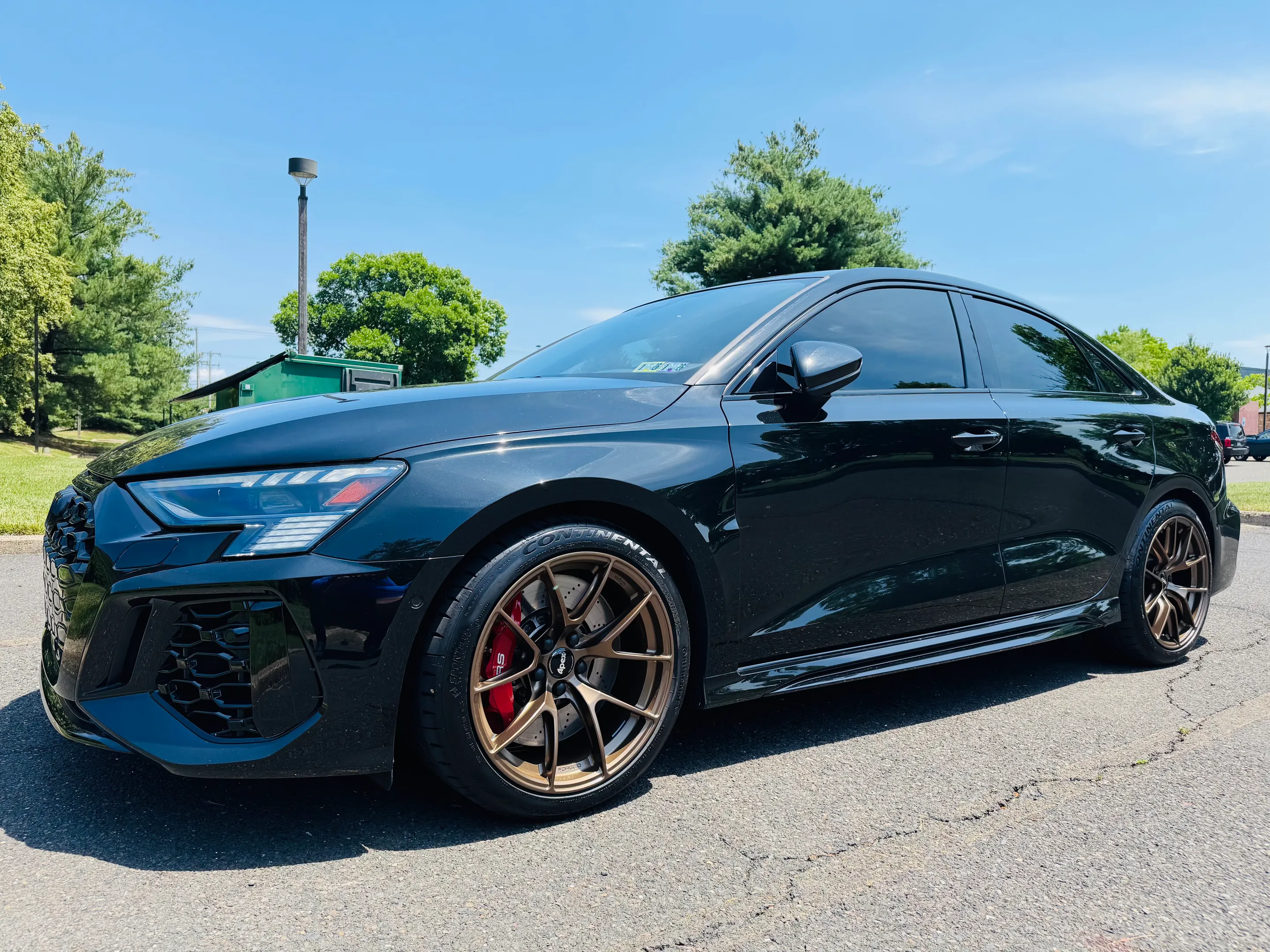 Black Audi 8Y RS 3 with 18" VS-5RS Apex wheels in Satin Bronze