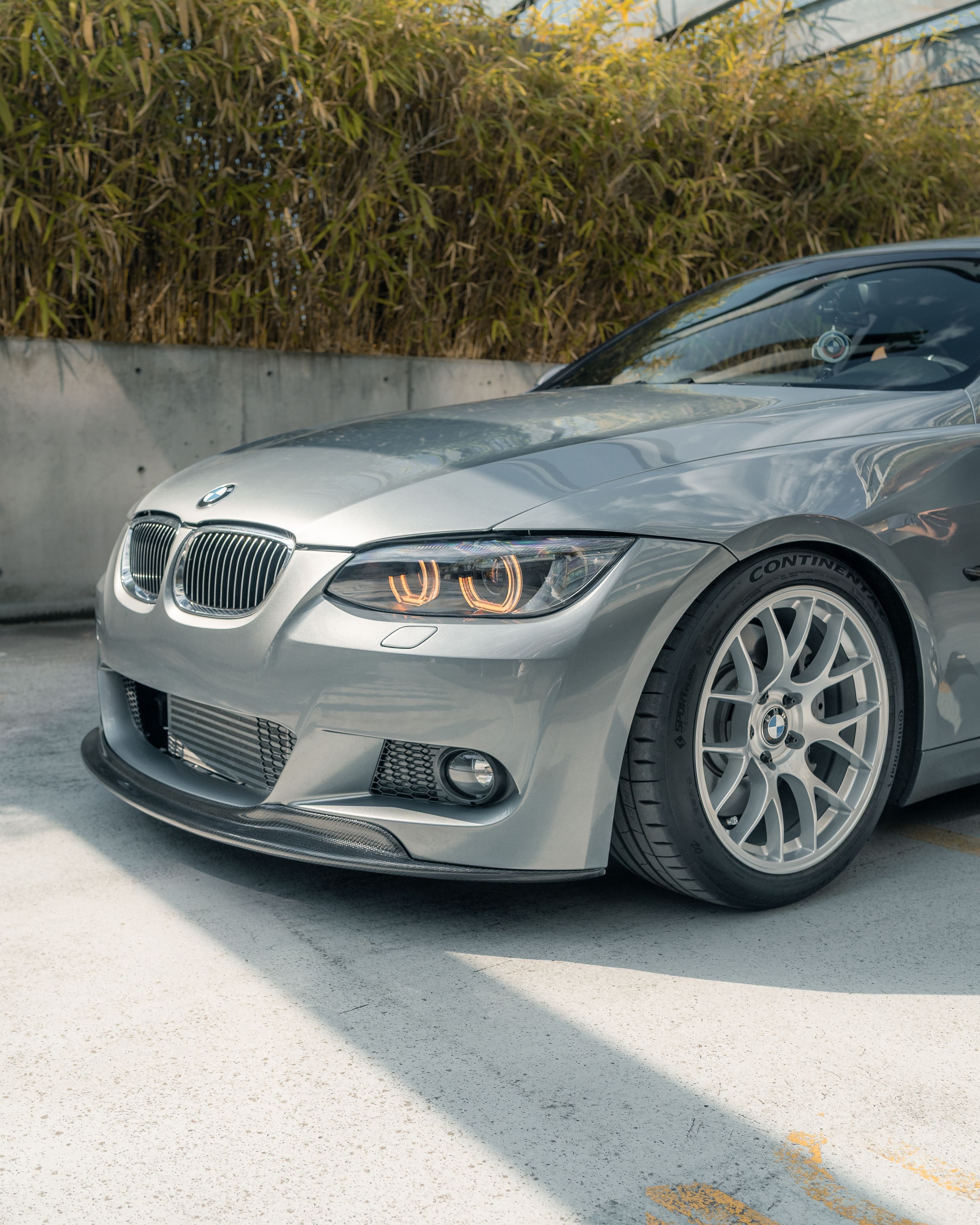Silver BMW E92 Coupe 3 Series with 18" EC-7 Apex wheels in Hyper Silver
