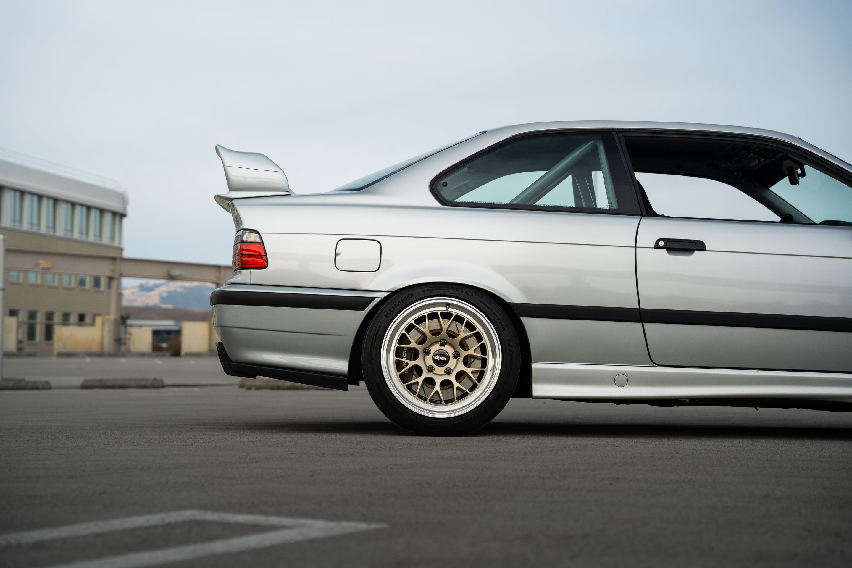Silver BMW E36 3 Series with 17" ML-10RT Apex wheels in Machined Lip Gloss Motorsport Gold