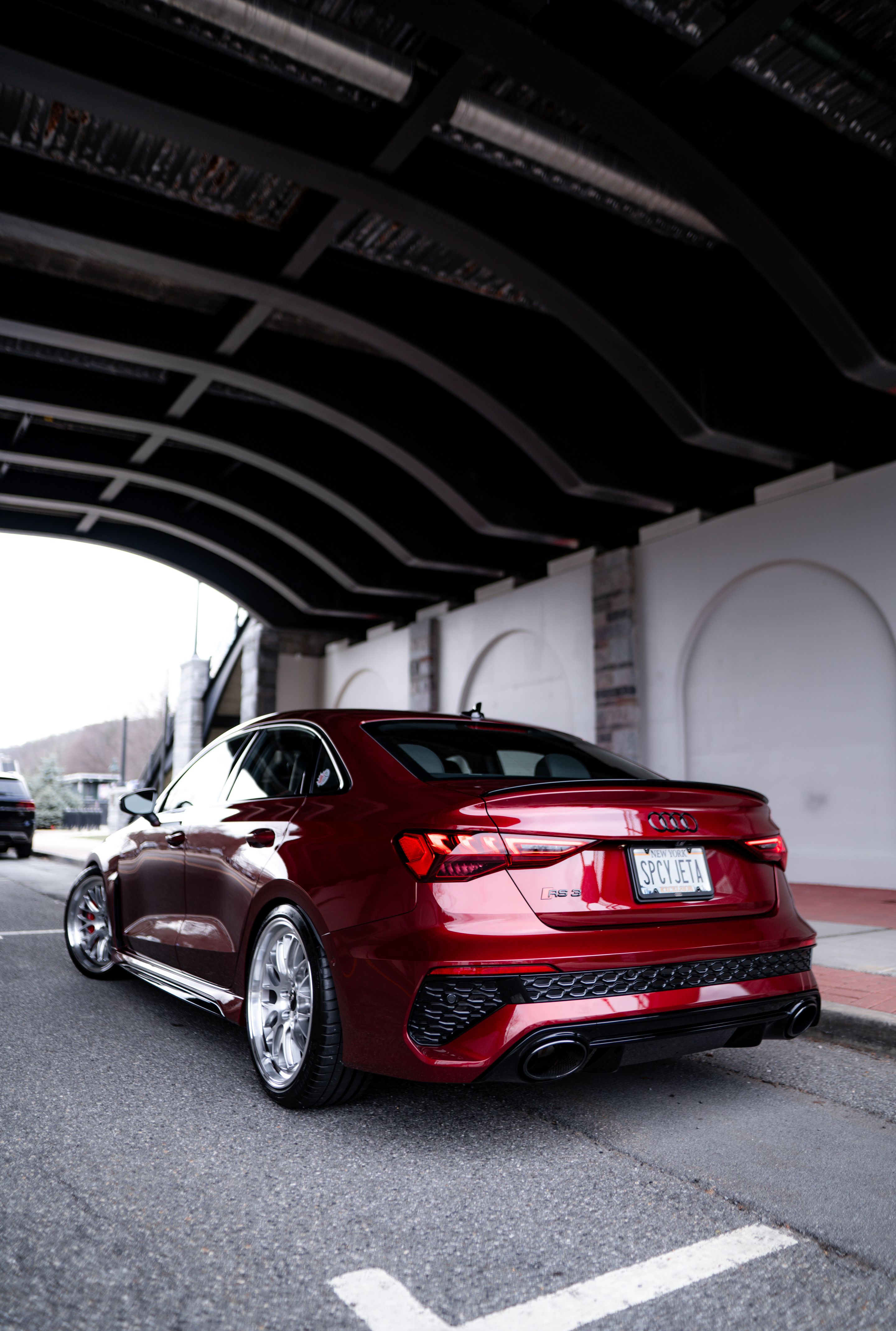 Red Audi 8Y RS 3 with 19" ML-10RT Apex wheels in Machined Lip Brushed Clear