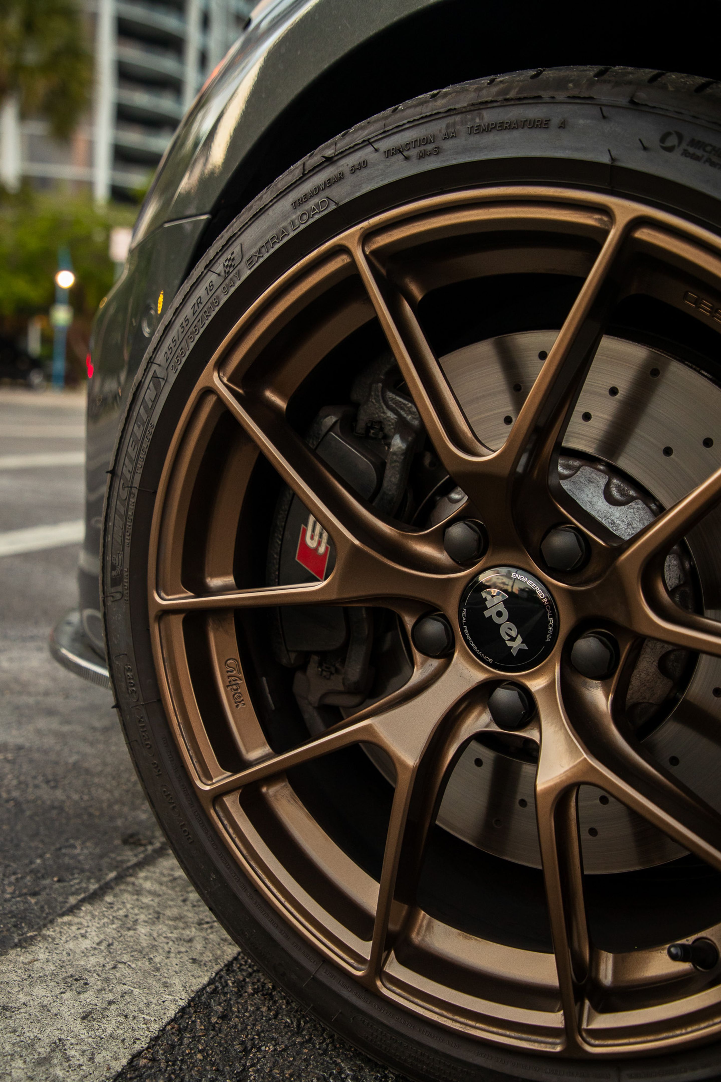 Grey Audi 8Y S3 with 18" VS-5RS Apex wheels in Satin Bronze