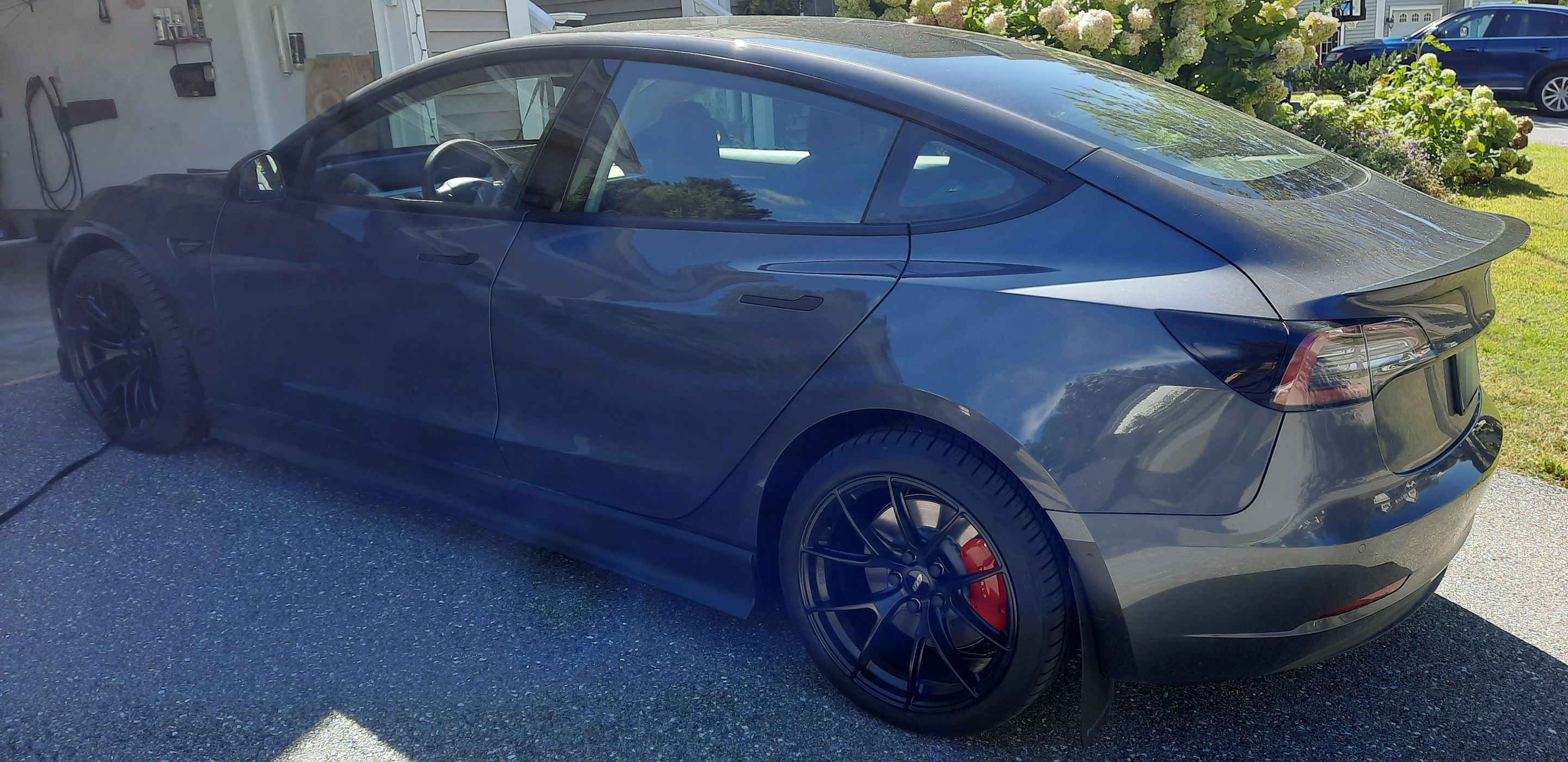 Grey Tesla Model 3 with 19" VS-5RS Apex wheels in Satin Black