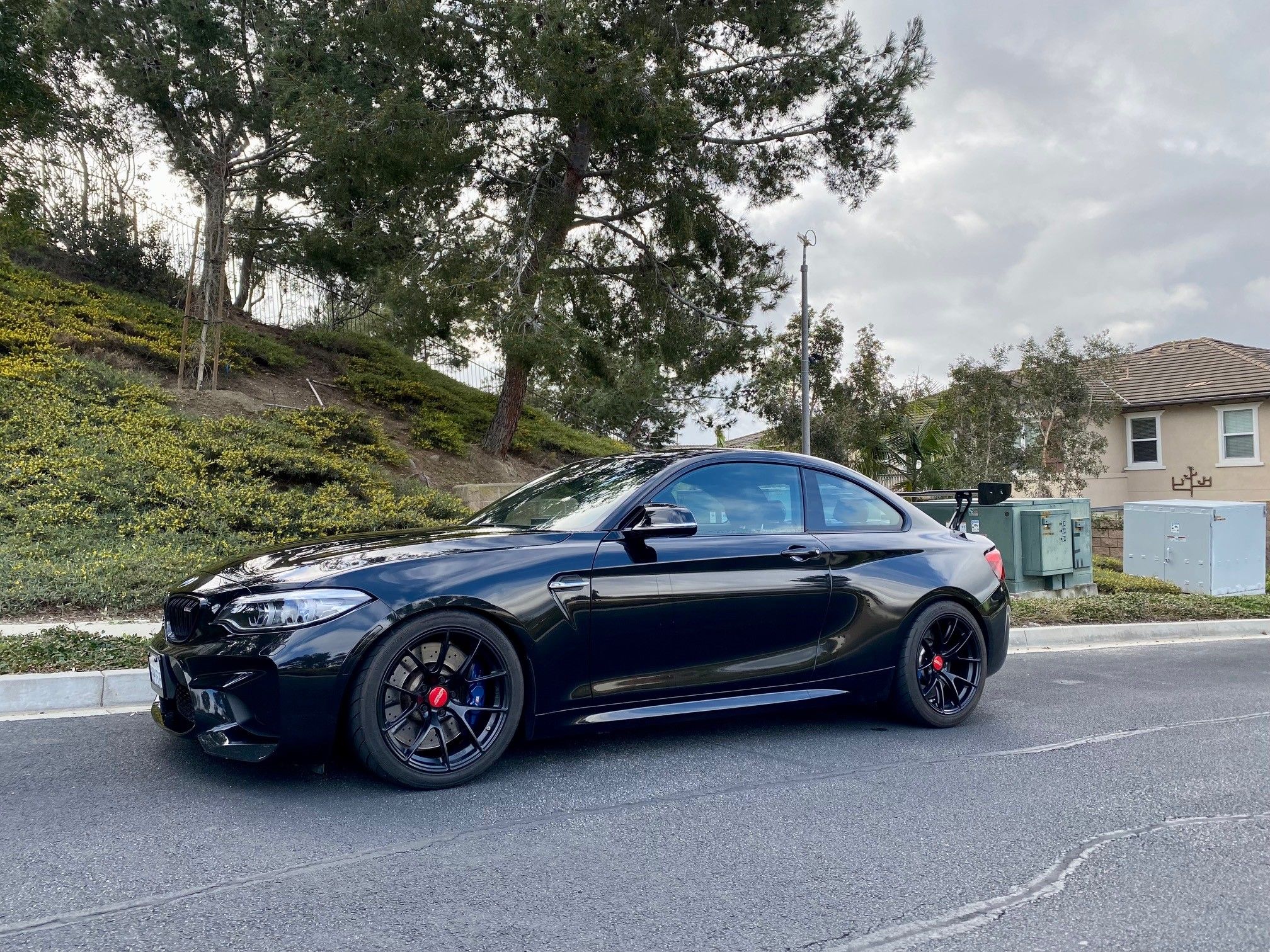 Black BMW F87 M2 with 18" VS-5RS Apex wheels in Satin Black