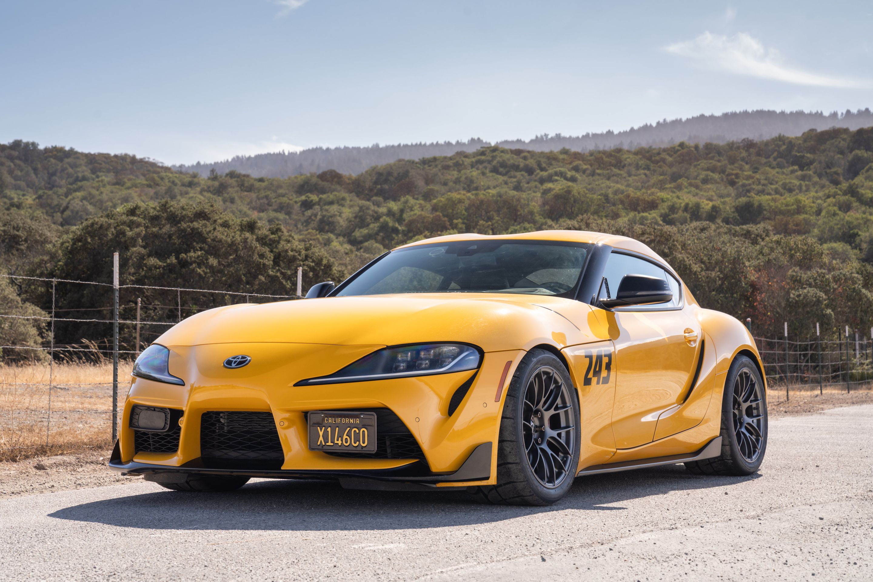 Yellow Toyota GR Supra with 18" EC-7RS Apex wheels in Anthracite