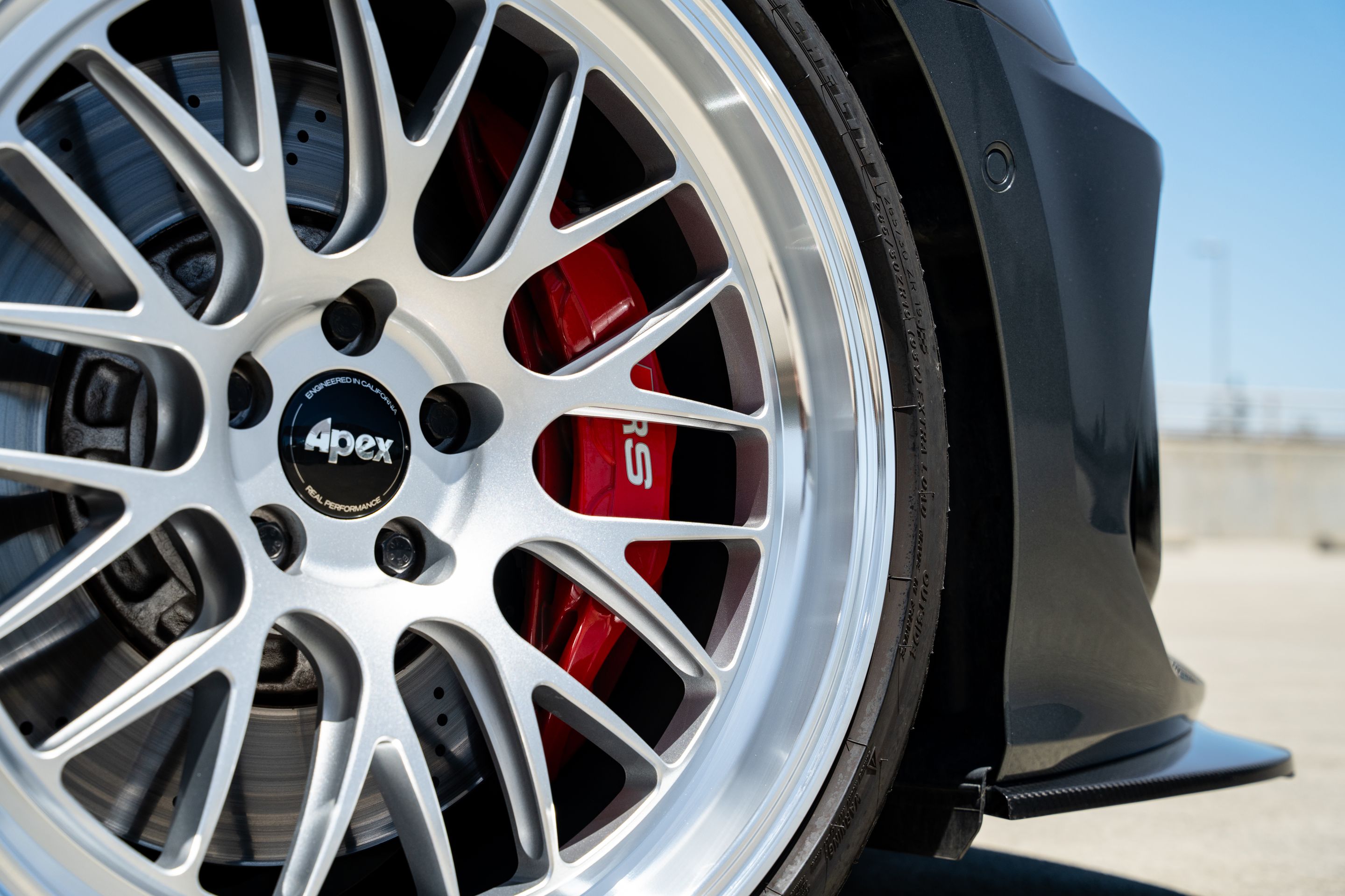 Grey Audi 8Y RS 3 with 19" ML-10RT Apex wheels in Machined Lip Race Silver