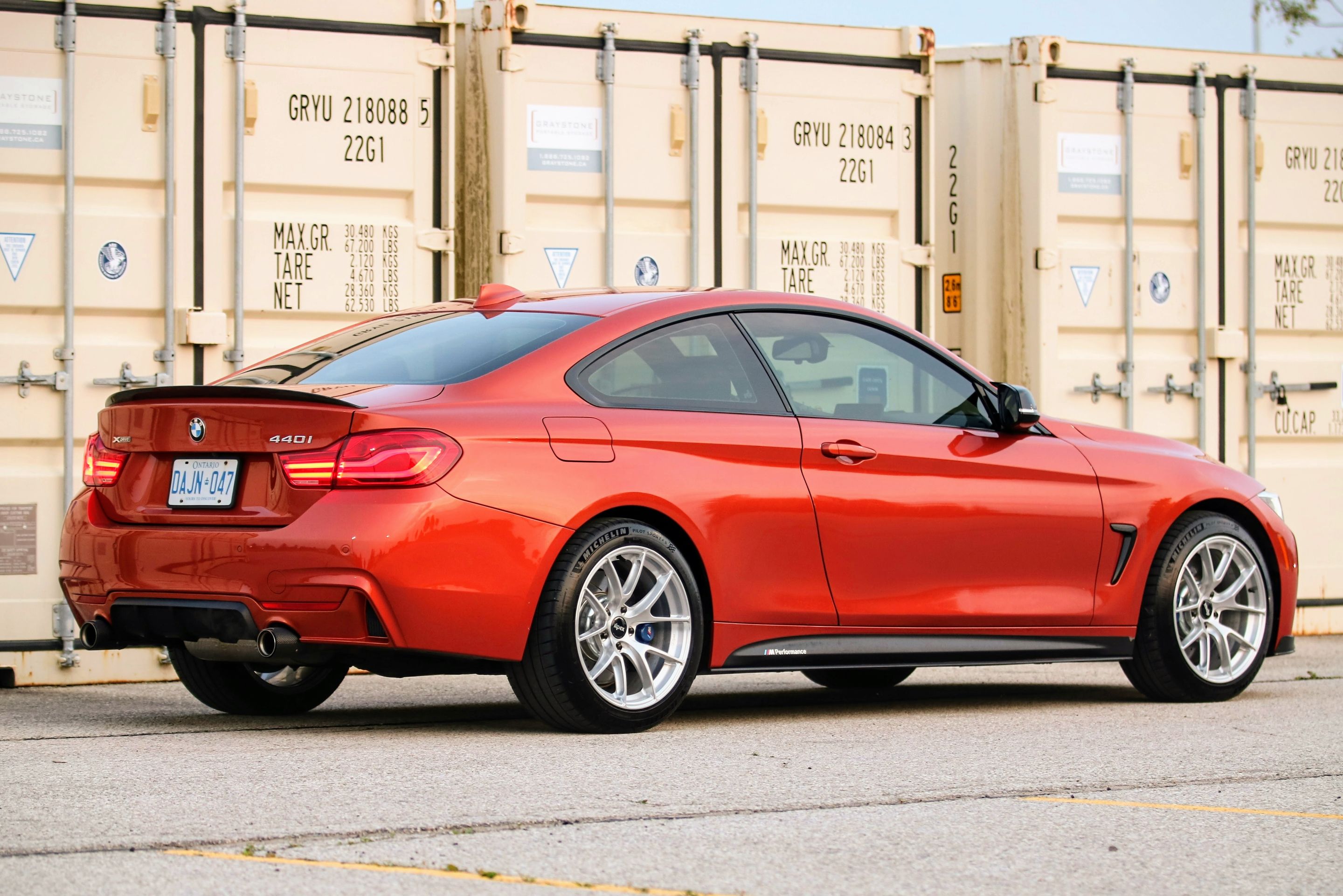 Orange BMW F32 Coupe 4 Series with 18" VS-5RS Apex wheels in Brushed Clear