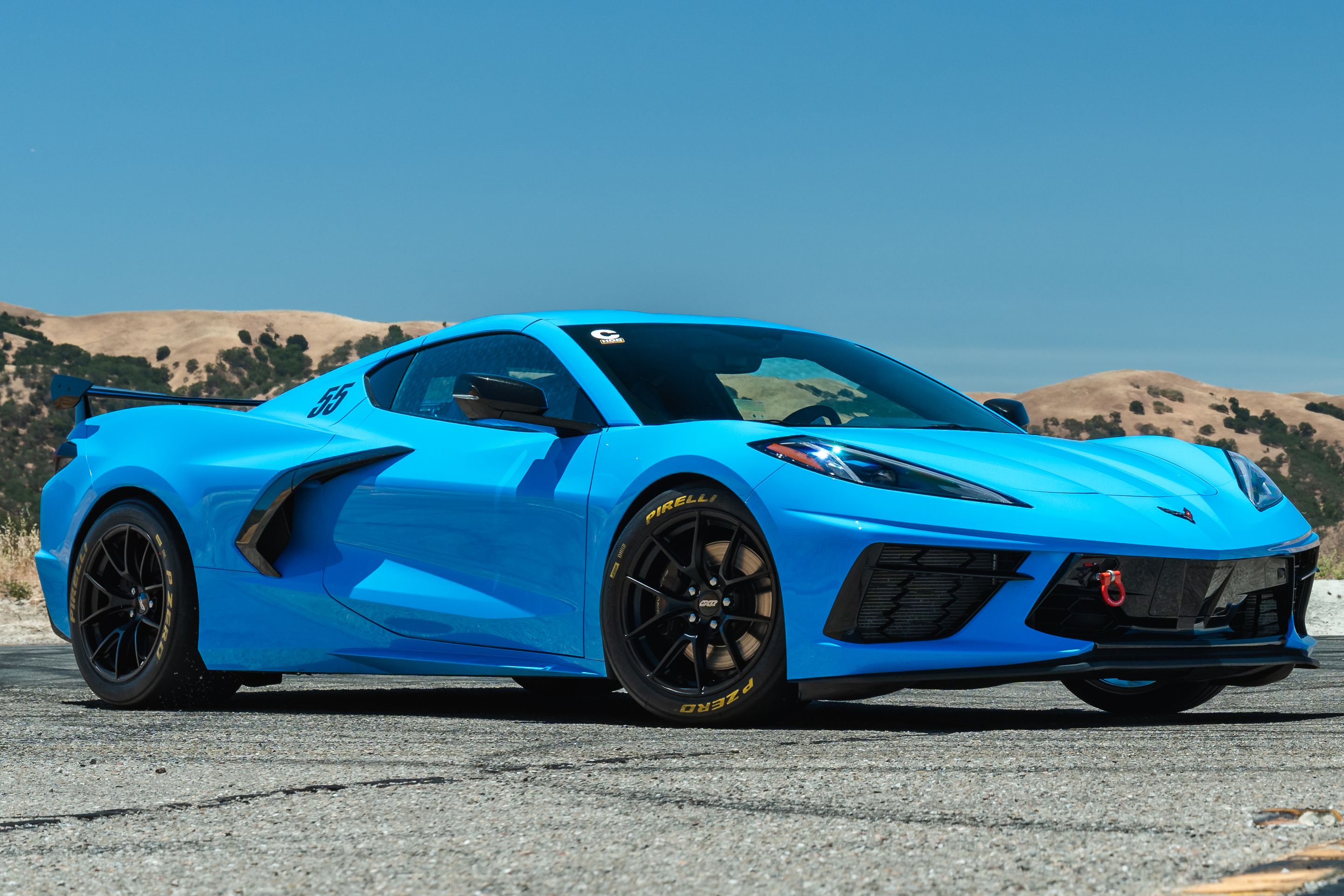 Blue Chevrolet C8 Corvette Stingray/Z51 with 18" VS-5RS Apex wheels in Satin Black