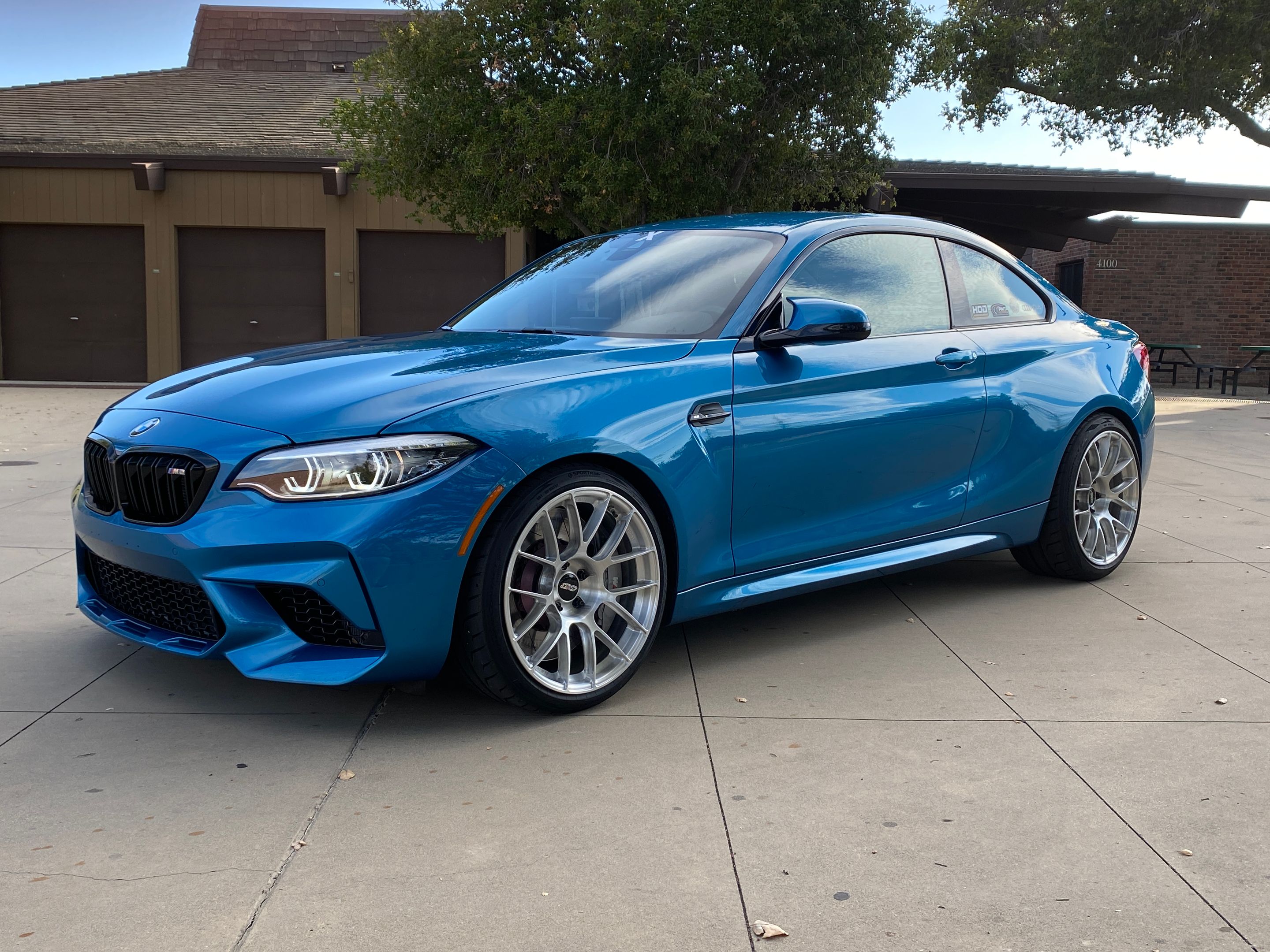 Blue BMW F87 M2 with 19" EC-7RS Apex wheels in Brushed Clear