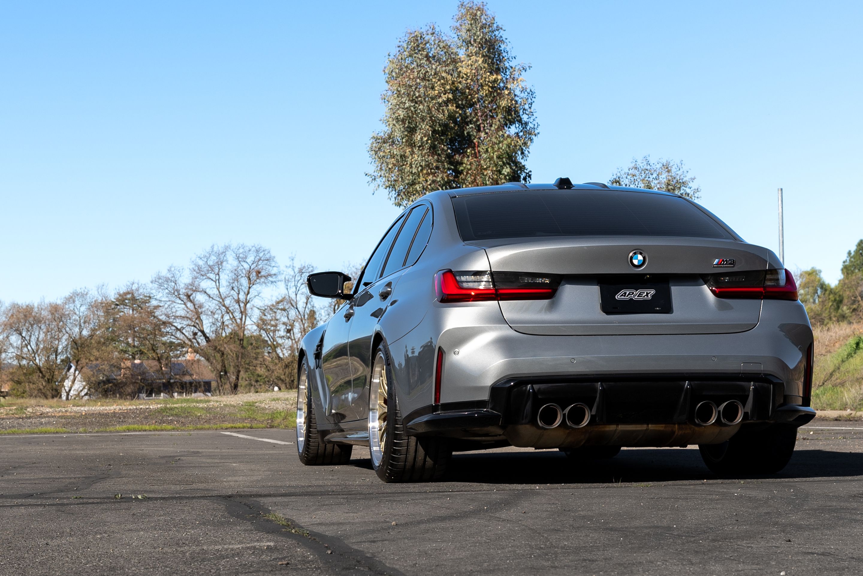 Grey BMW G80 M3 with 19" ML-10RT Apex wheels in Machined Lip Gloss Motorsport Gold