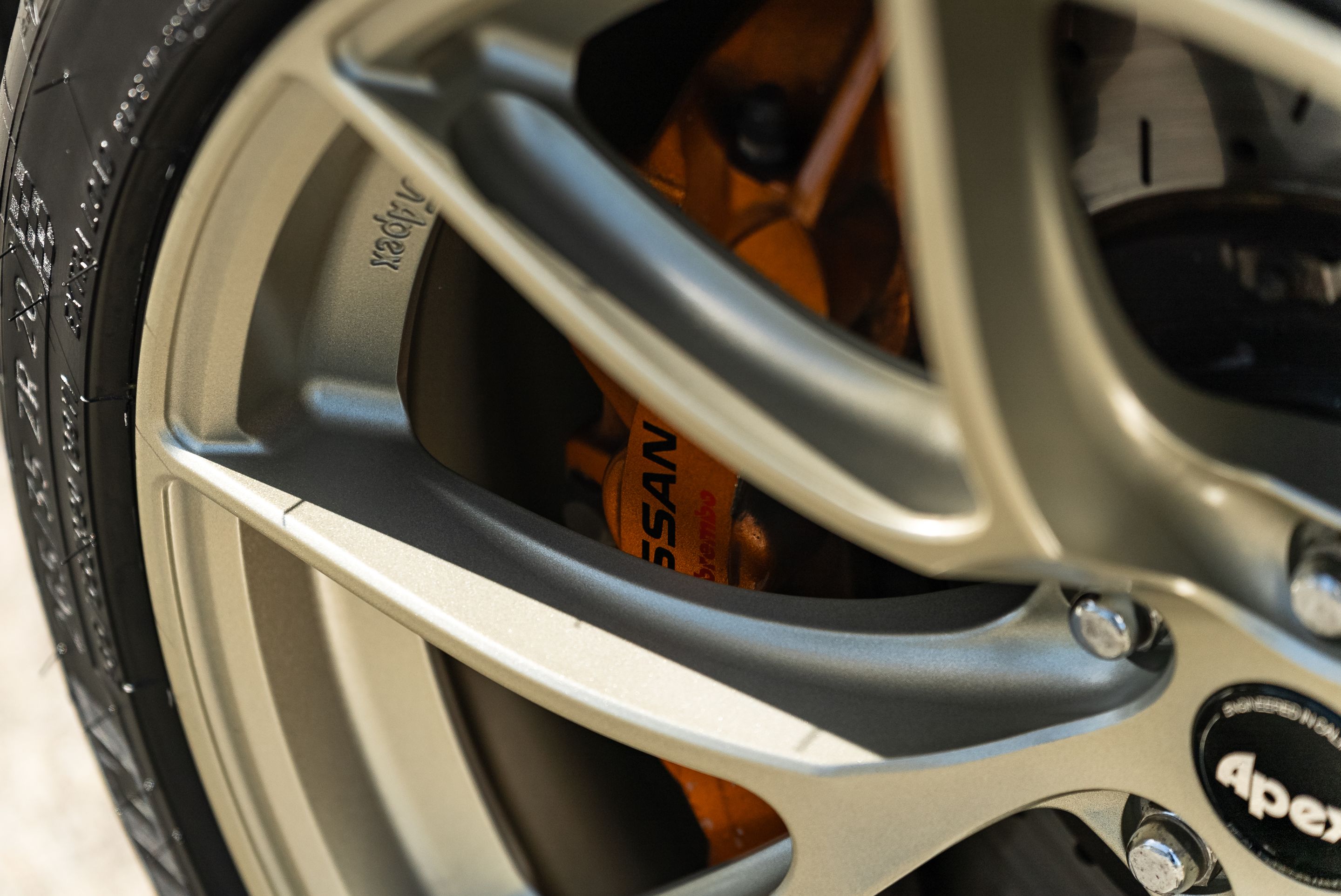 Grey Nissan R35 GT-R Base with 20" VS-5RS Apex wheels in Motorsport Gold