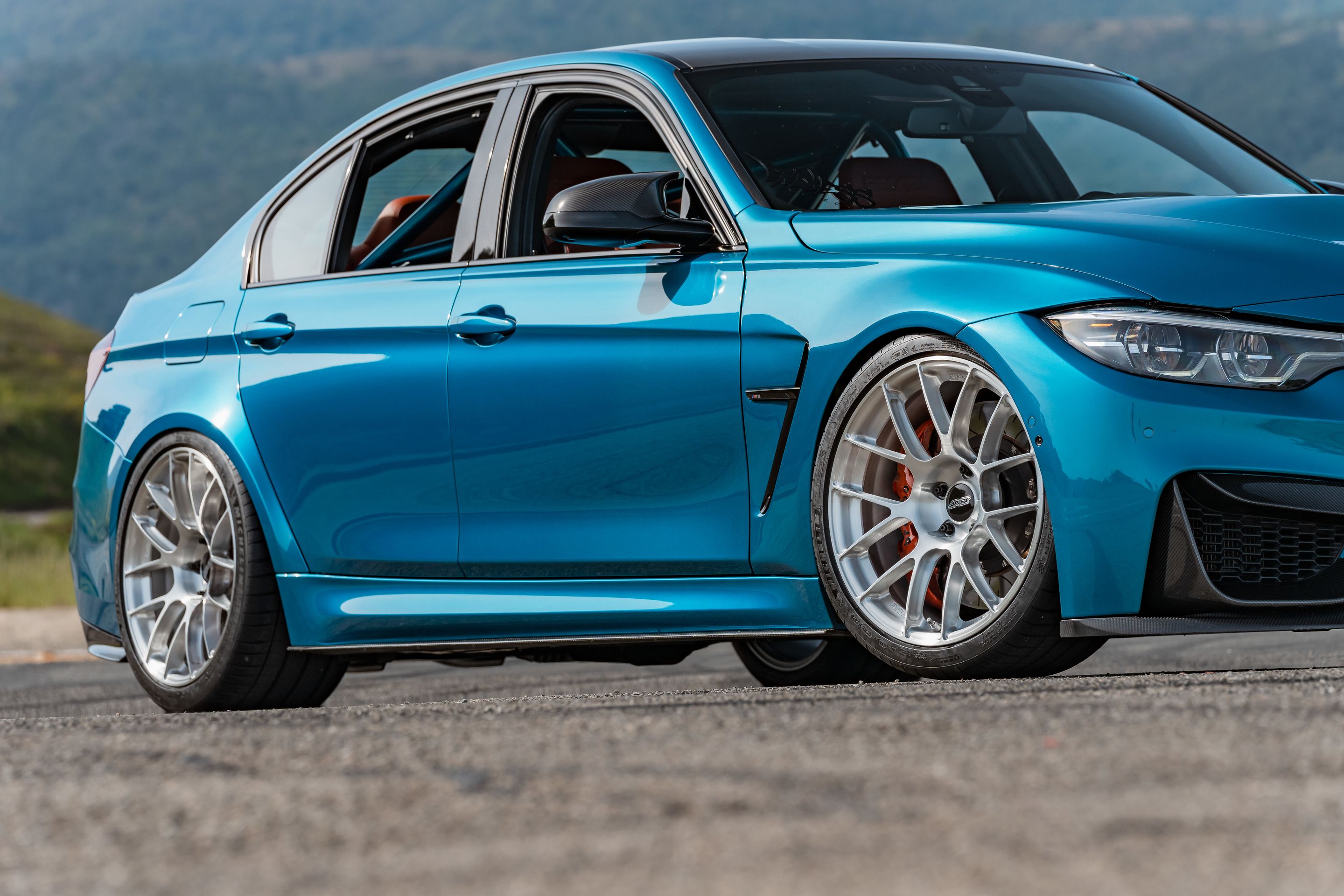 Blue BMW F80 M3 with 19" EC-7RS Apex wheels in Brushed Clear