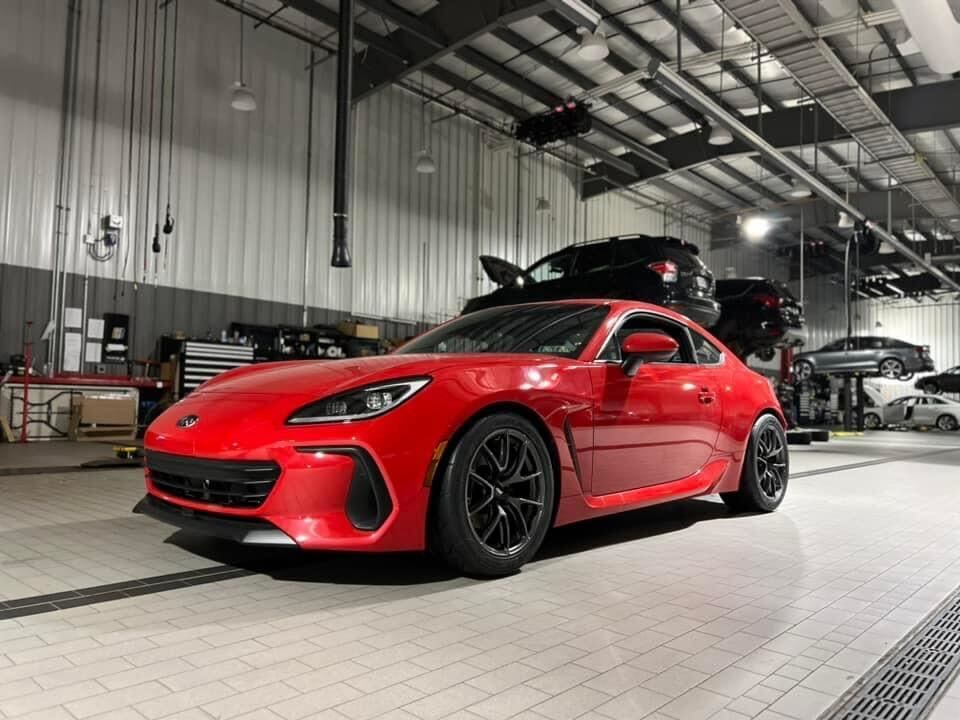 Red Subaru ZD8 / Gen 2 BRZ with 17" VS-5RS Apex wheels in Anthracite